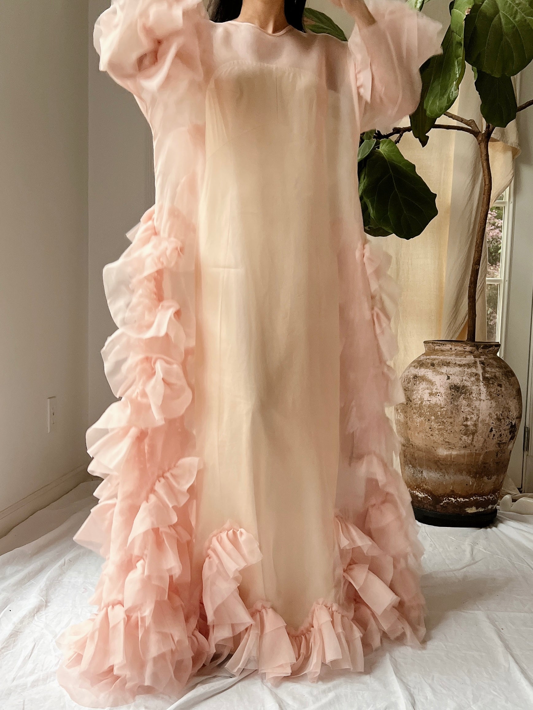 Silk Organza Ruffle Gown - M