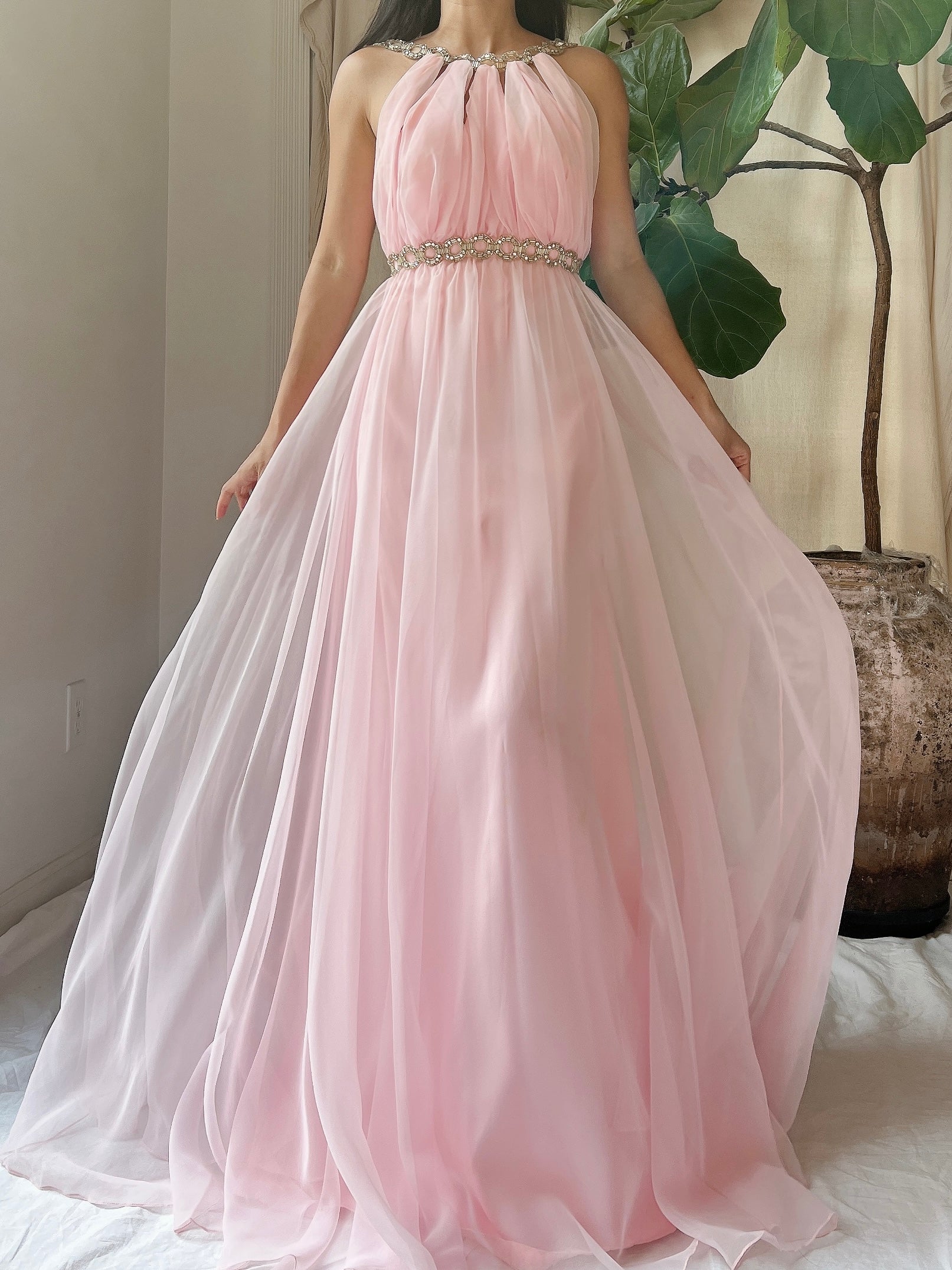 Vintage Chiffon Halter Dress - S