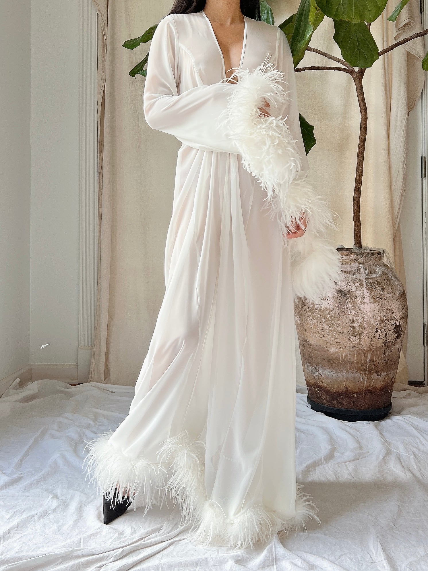 Chiffon Feathered Dressing Gown - OSFM