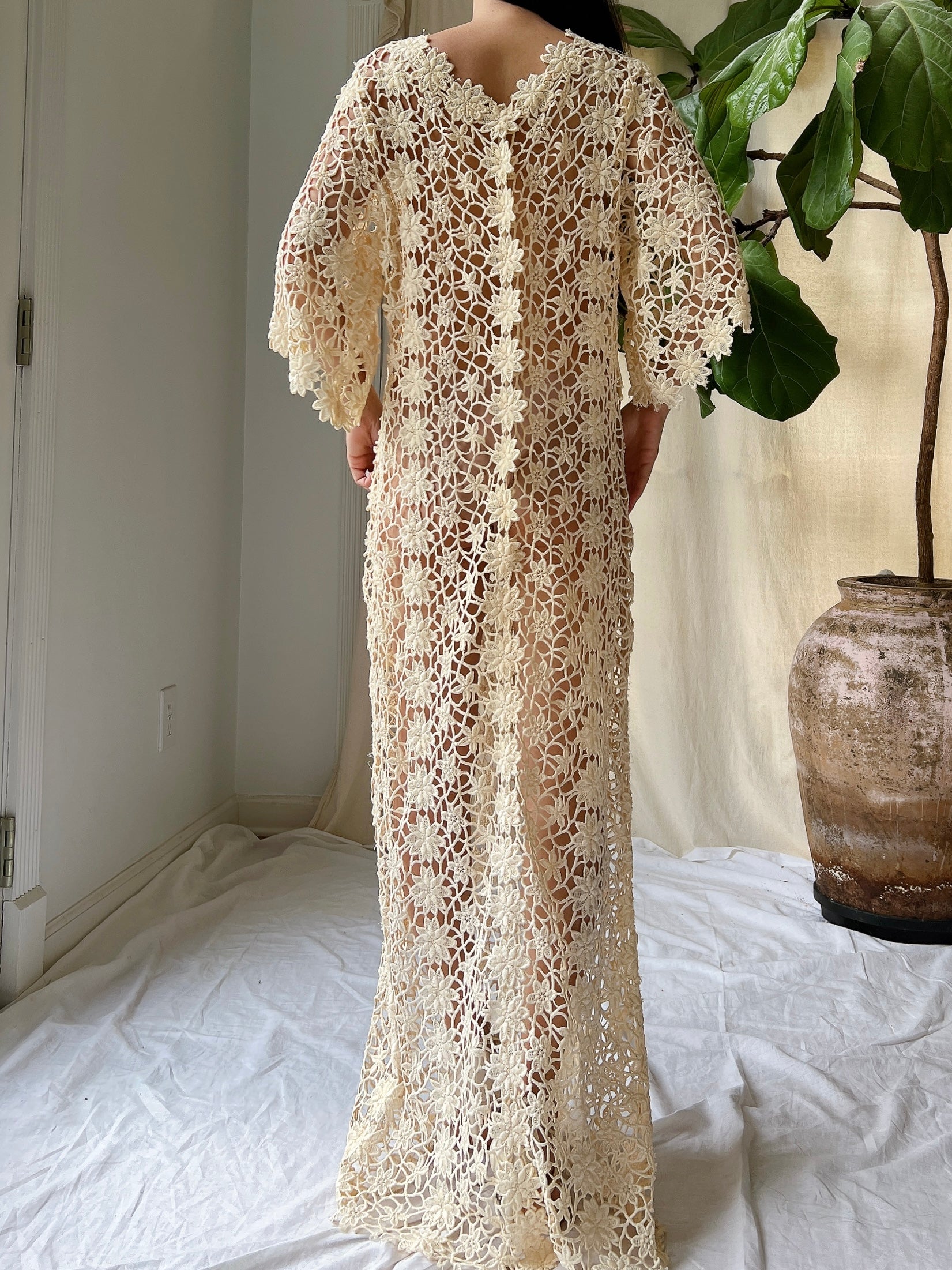 Vintage Crochet Sheer Dress - M