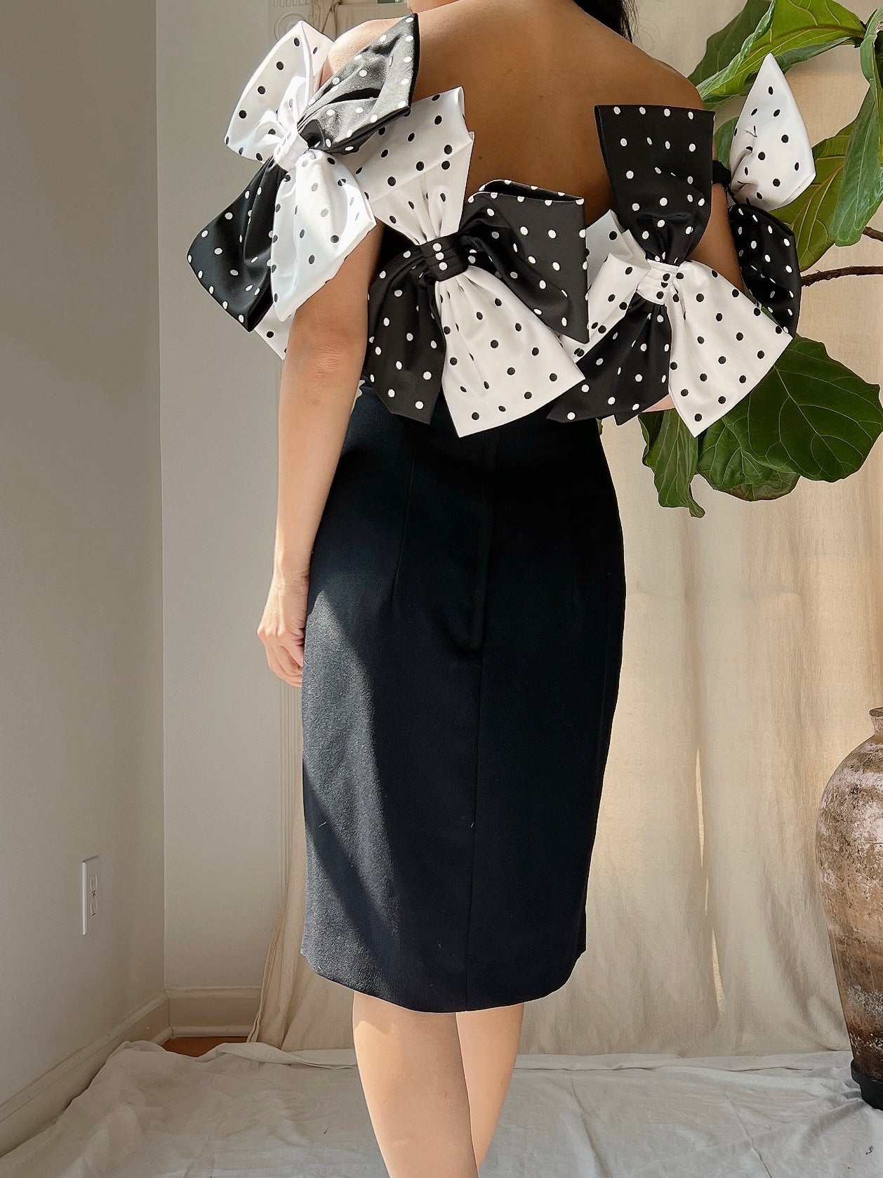 1980s Victor Costa Bow Rayon Dress - M