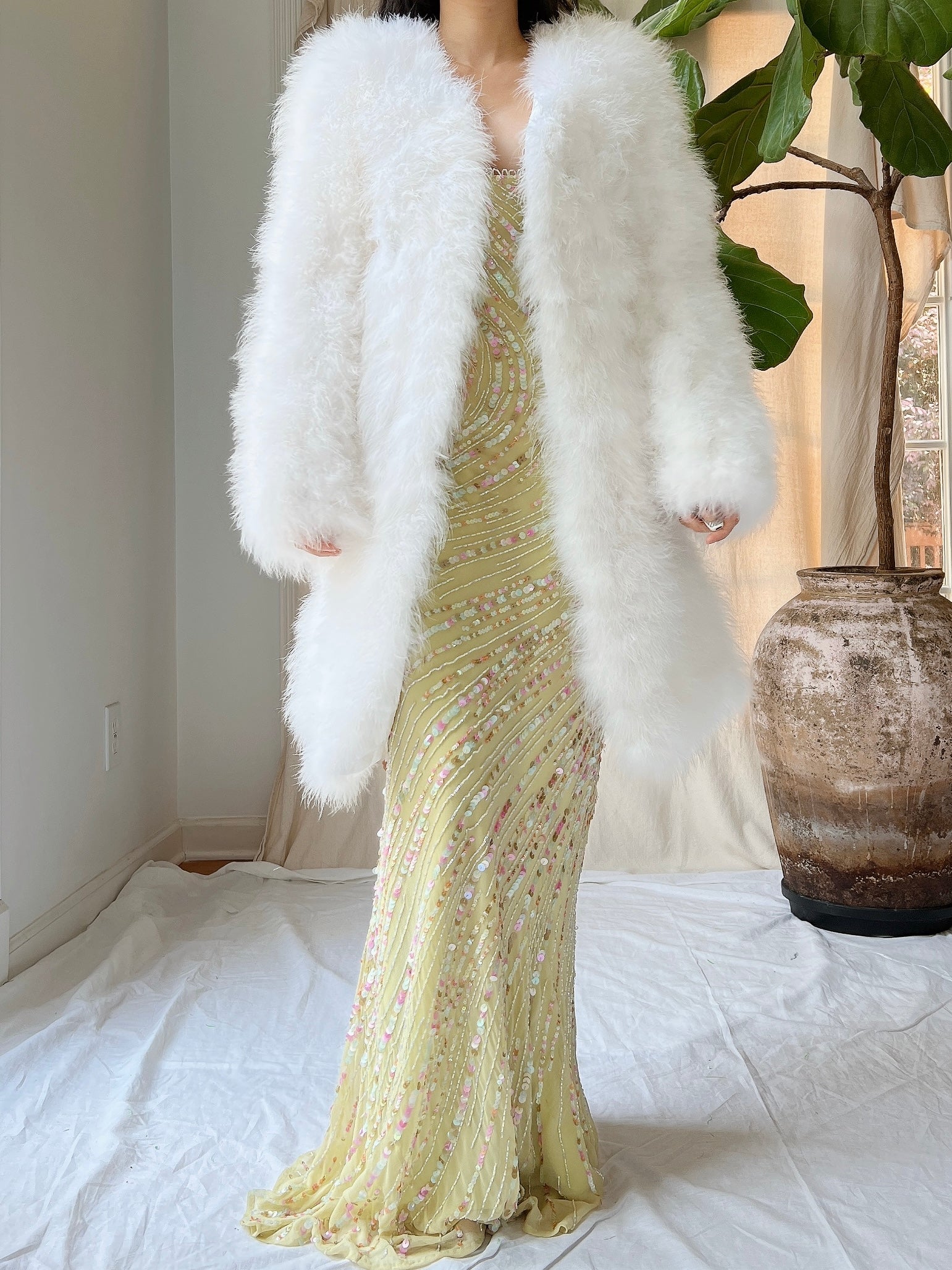 Vintage Long Feather Coat - S/M