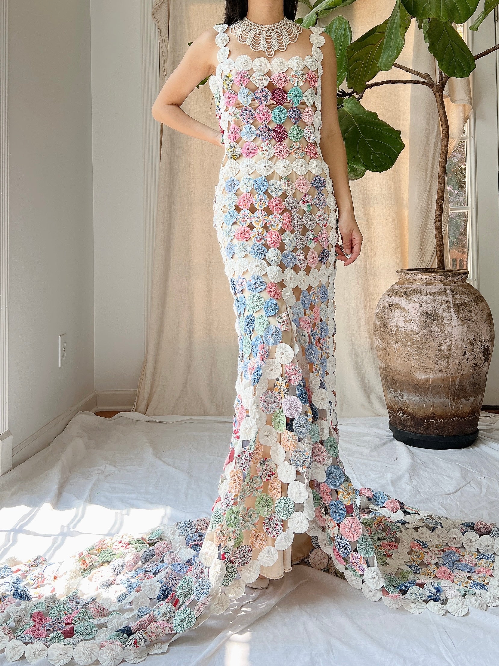 OOAK Antique Yoyo Quilt Gown - S/M