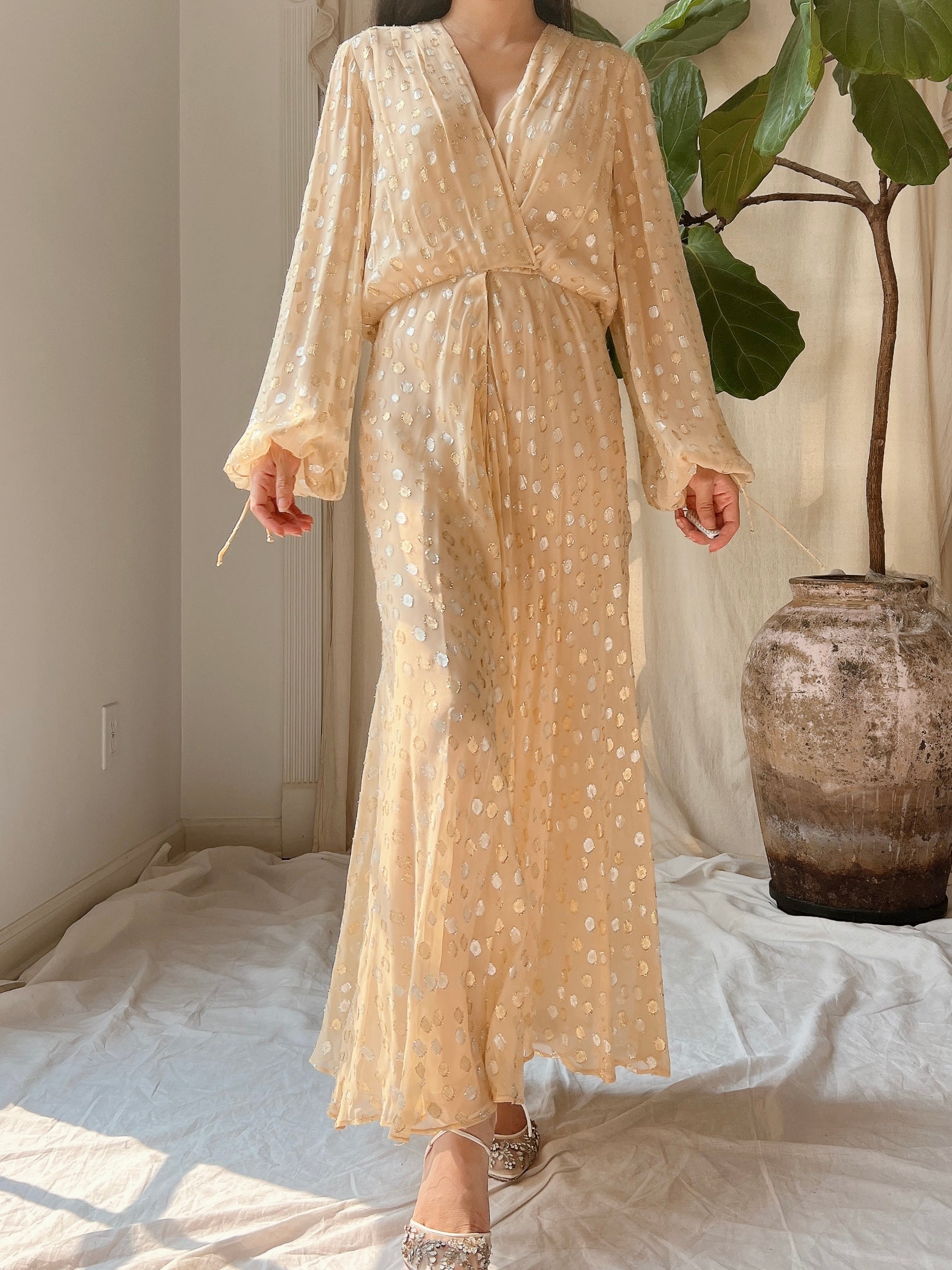 1970s Silk Poet Sleeves Gown - XS