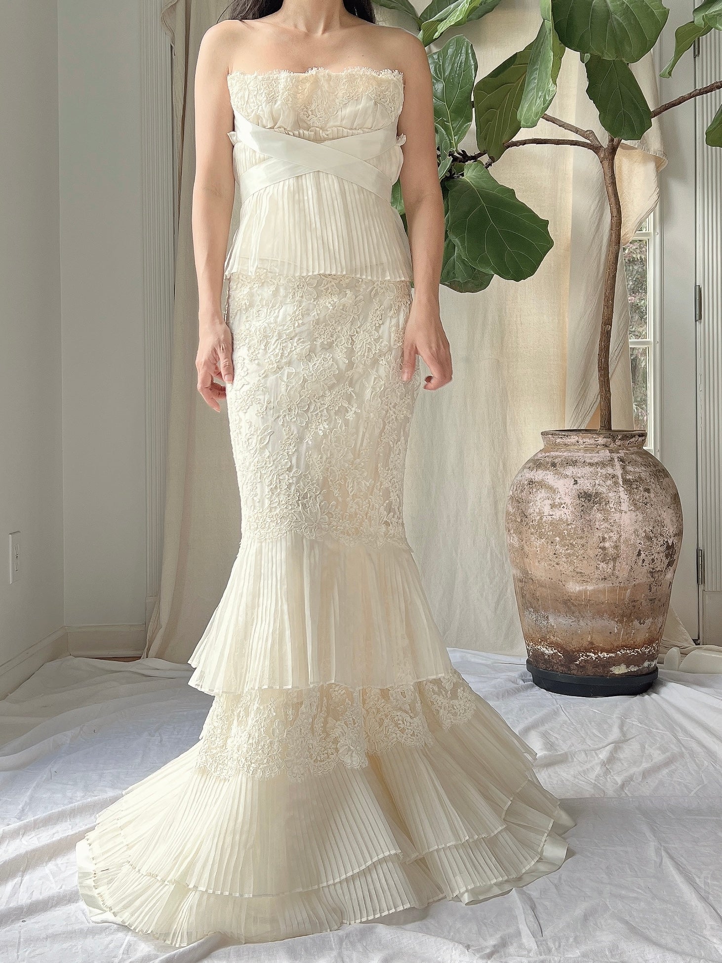 Vintage Silk Organza 2-Piece Lace Ensemble - S