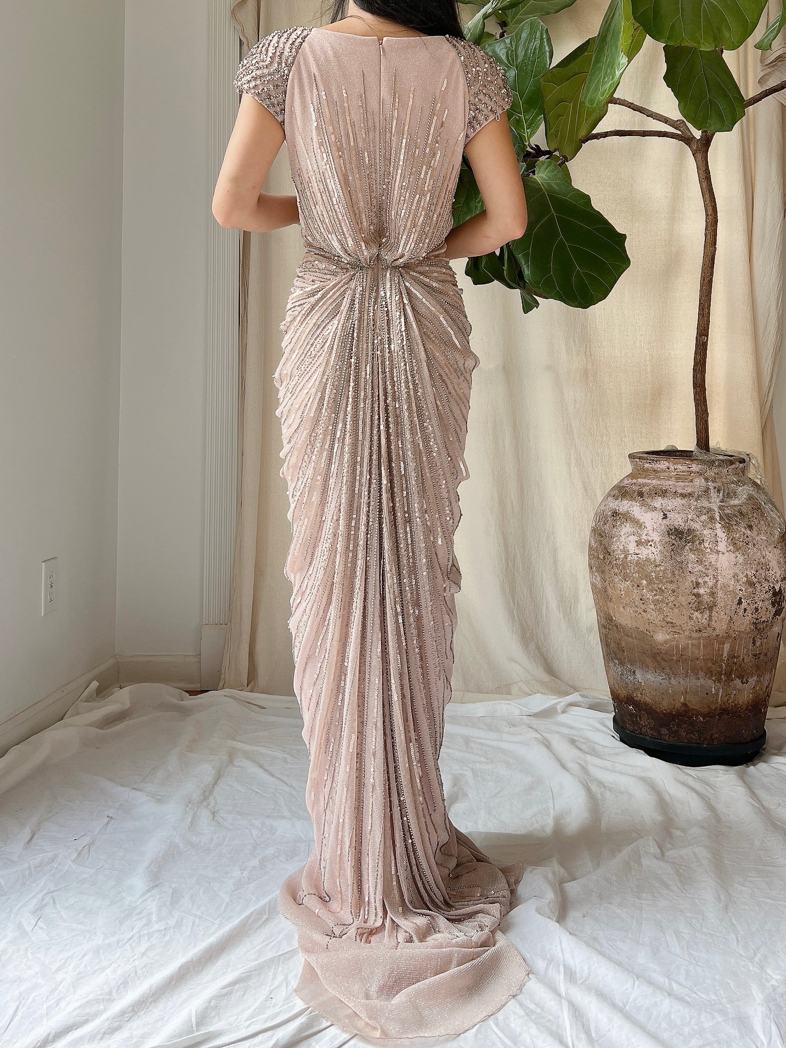 Duster Rose Alberto Makali Beaded Draped Dress - M/8-10