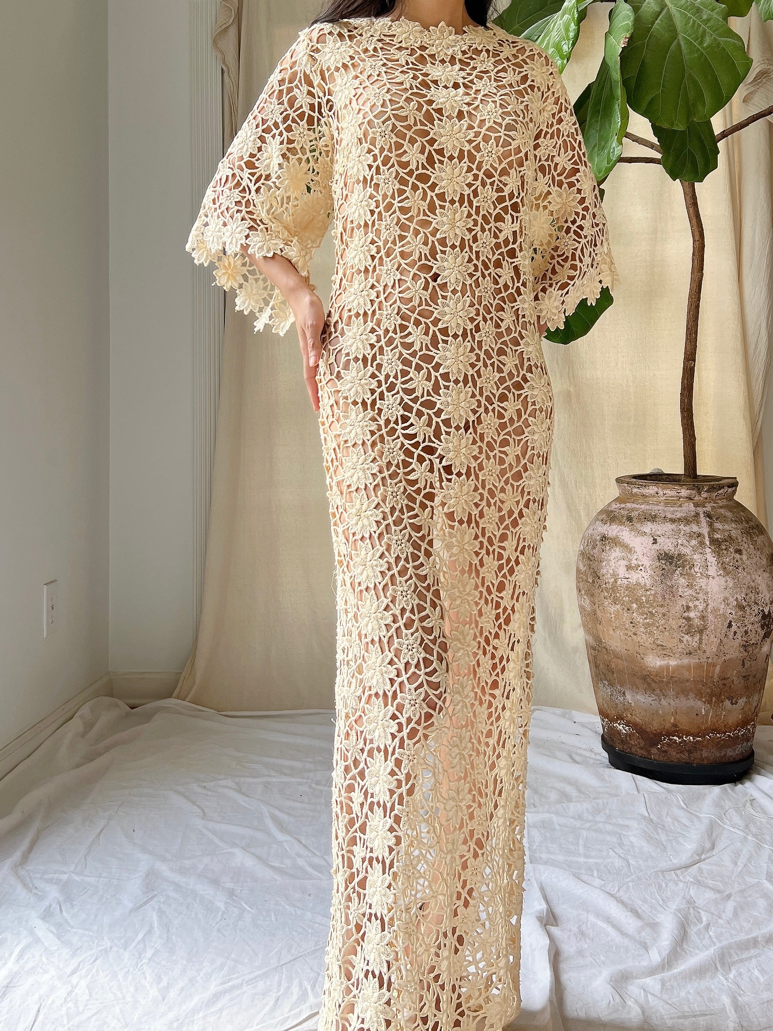 Vintage Crochet Sheer Dress - M