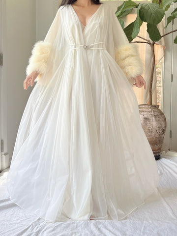 1950s Claire Sandra Lucie Ann Nylon Feather Robe - OSFM