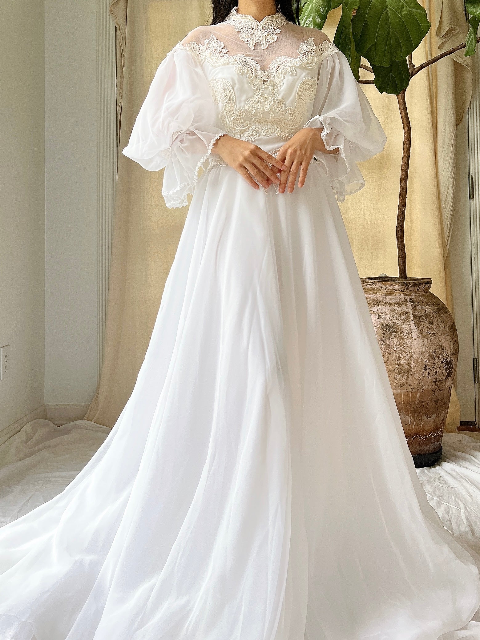 Vintage Puff Sleeve Dress - S
