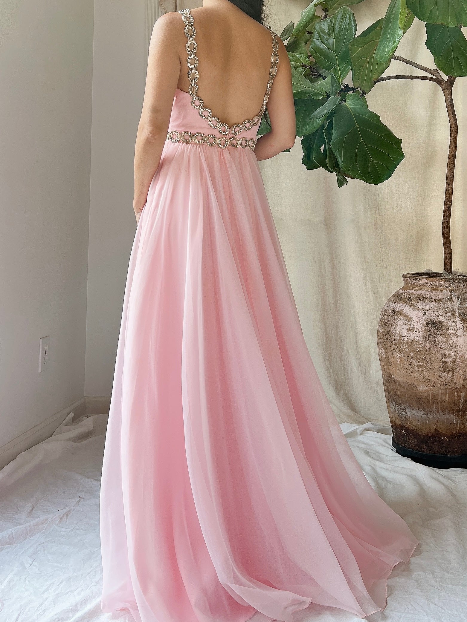 Vintage Chiffon Halter Dress - S