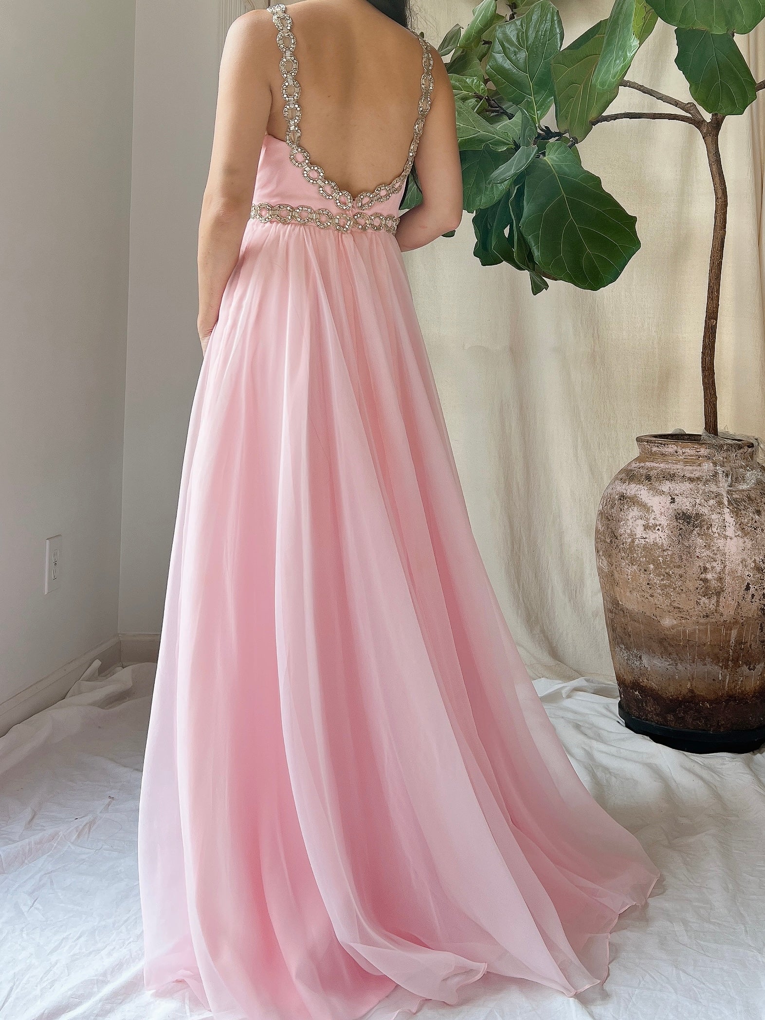 Vintage Chiffon Halter Dress - S