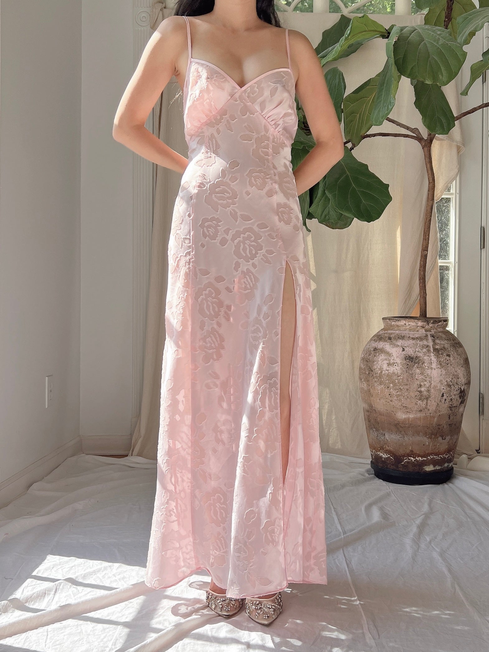 Vintage Victoria Secret Pink Floral Burnout Slip Dress - M