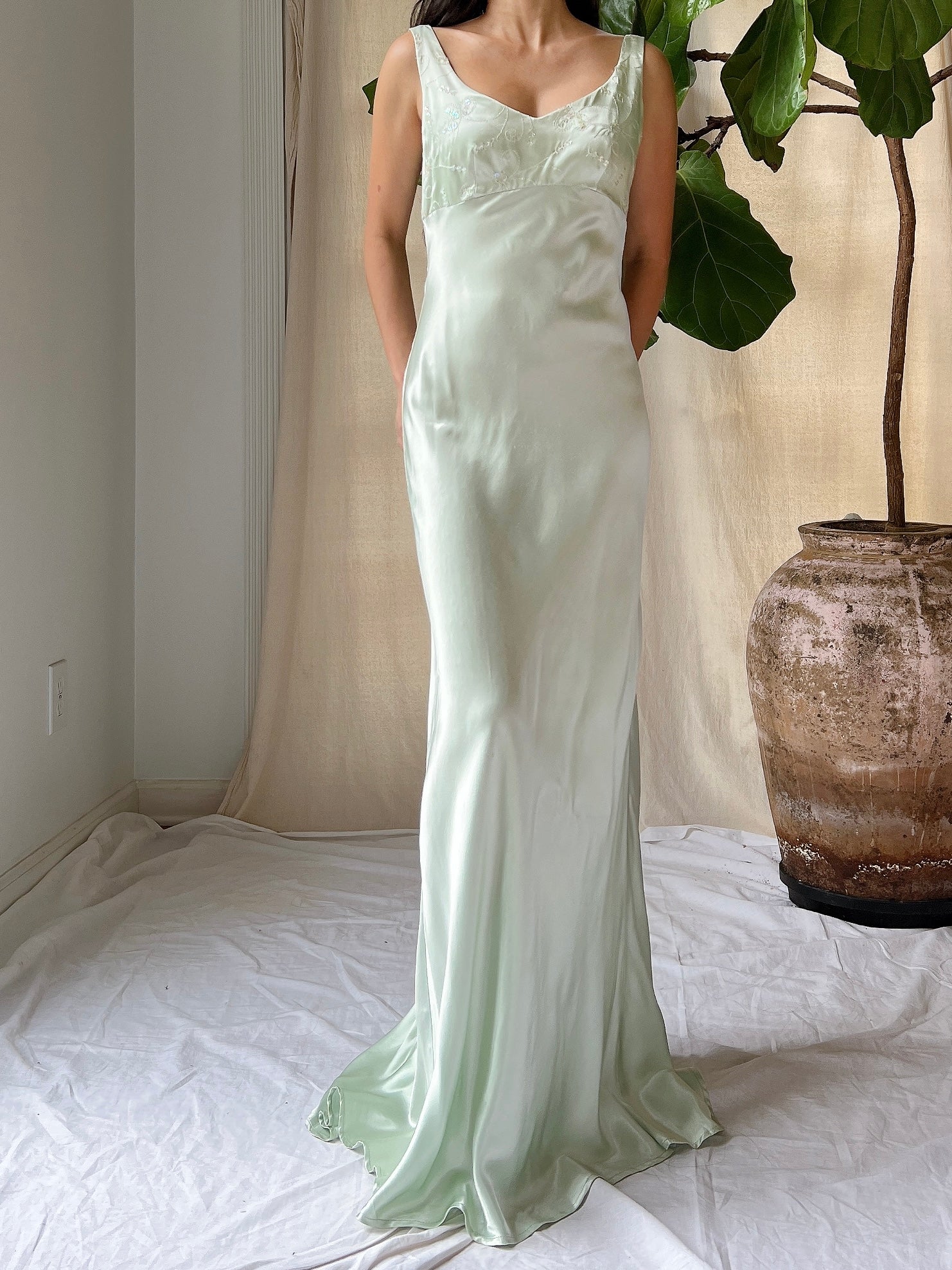 1990s Seafoam Satin Dress - XS