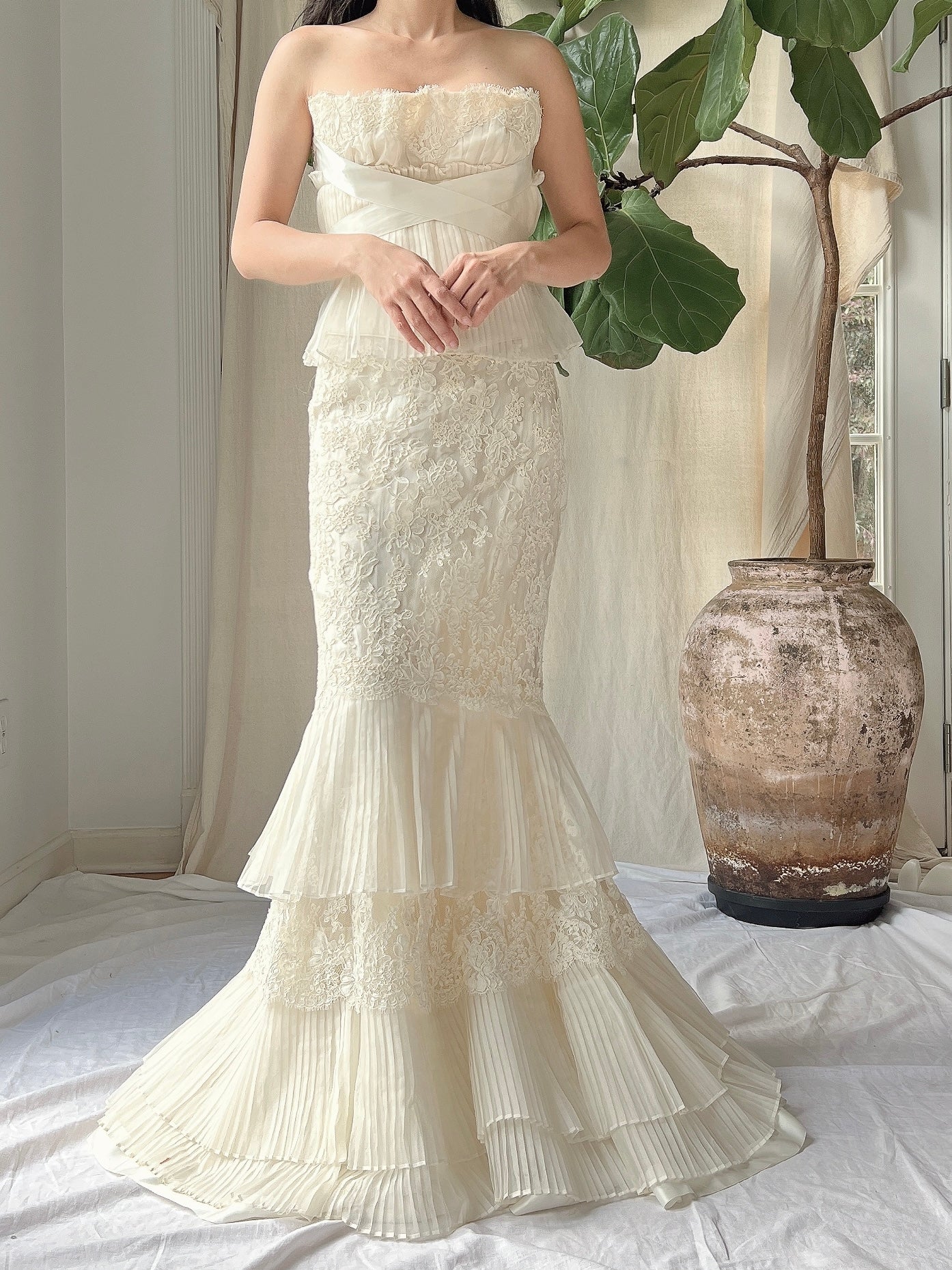 Vintage Silk Organza 2-Piece Lace Ensemble - S