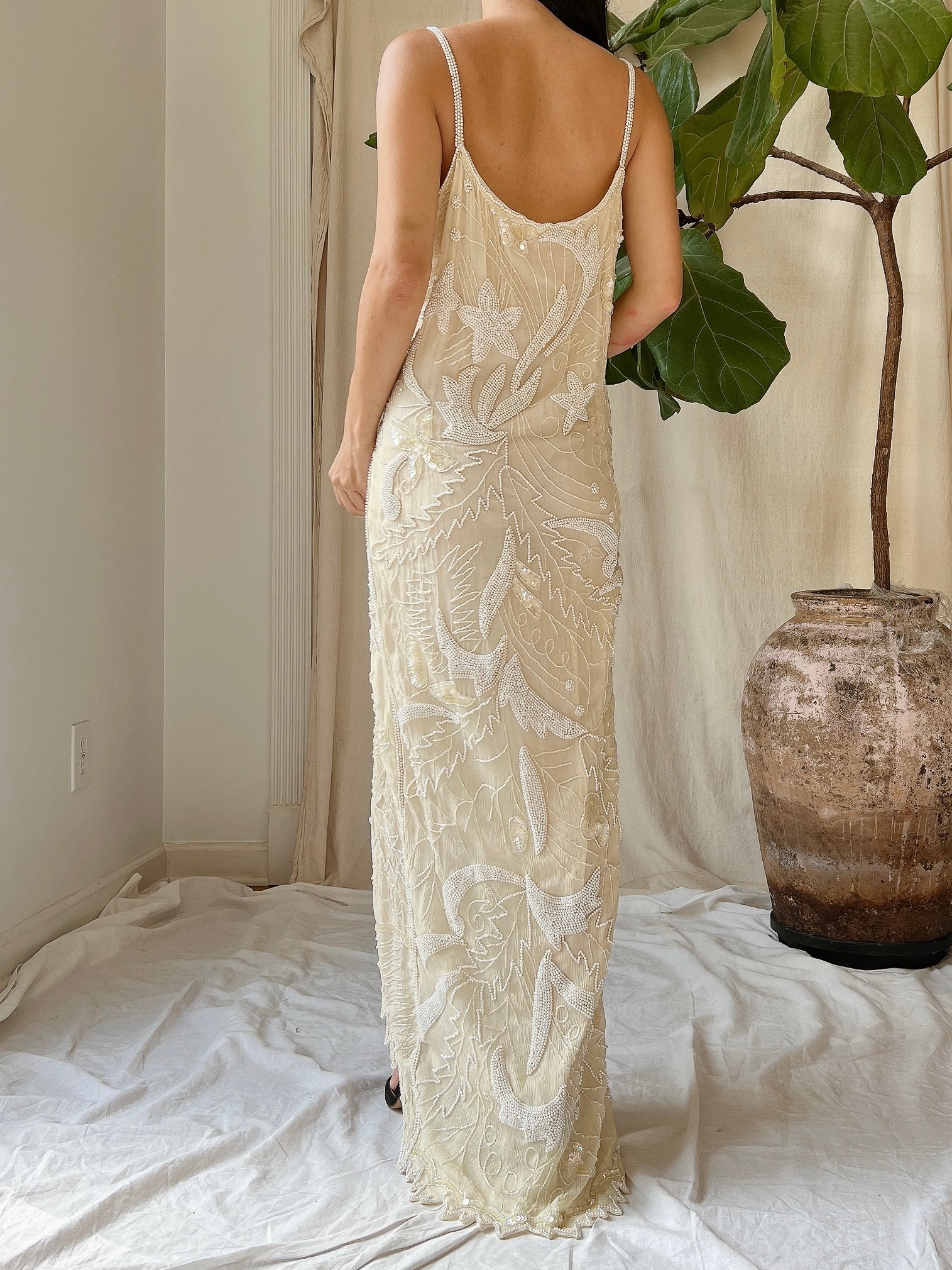 Vintage Stars Silk Beaded Hi-Low Dress - M