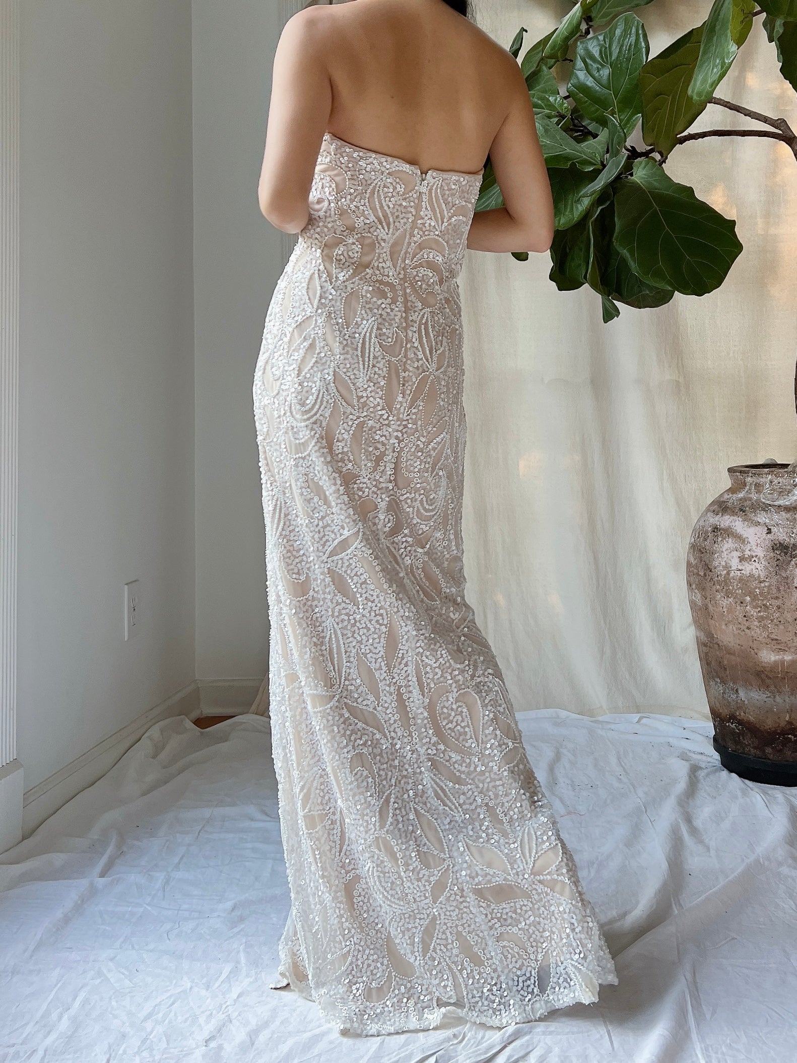 Y2K Ivory/Nude Beaded Gown - S