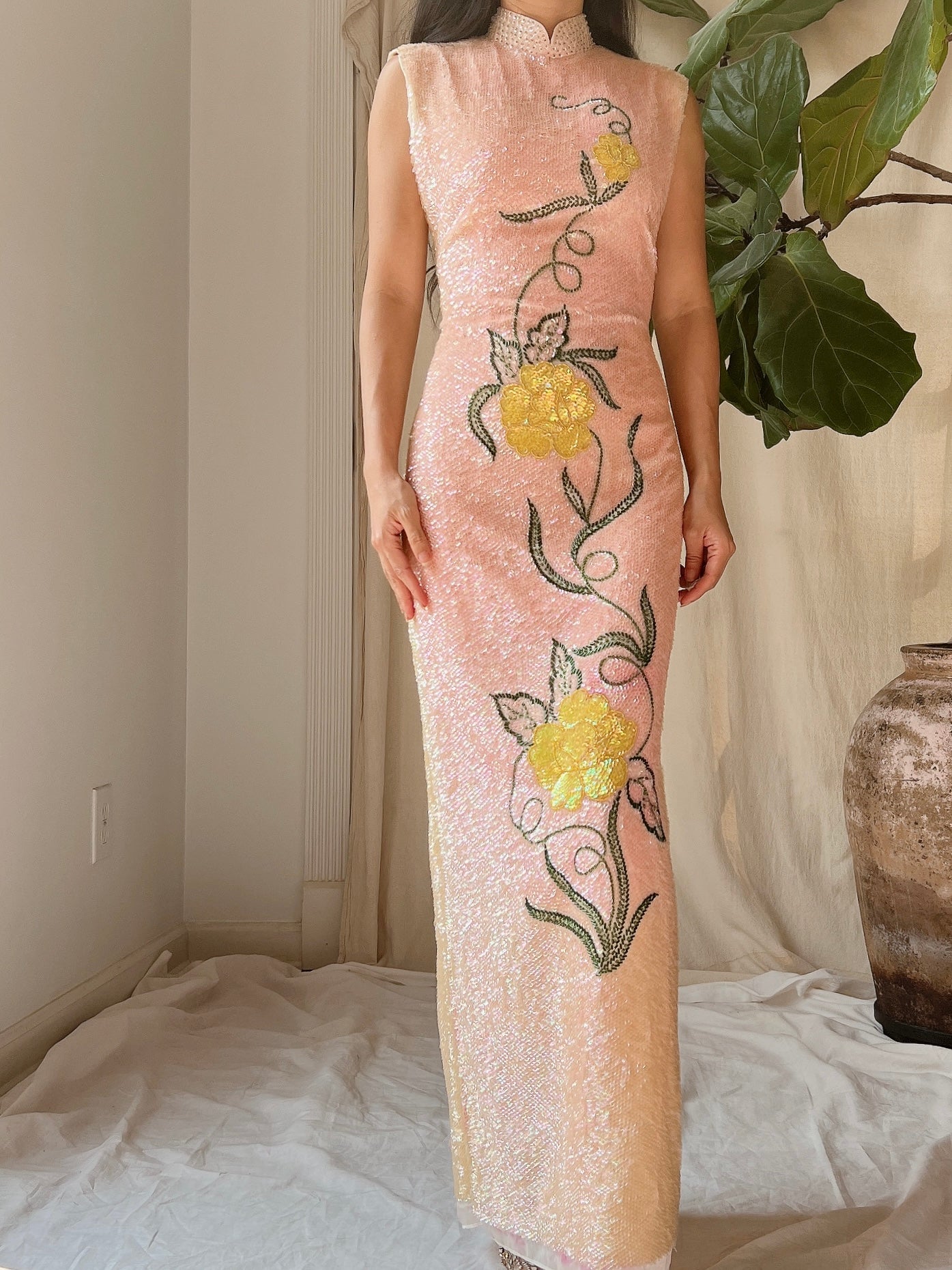 1960s Peach Ombre Sequins Dress - M
