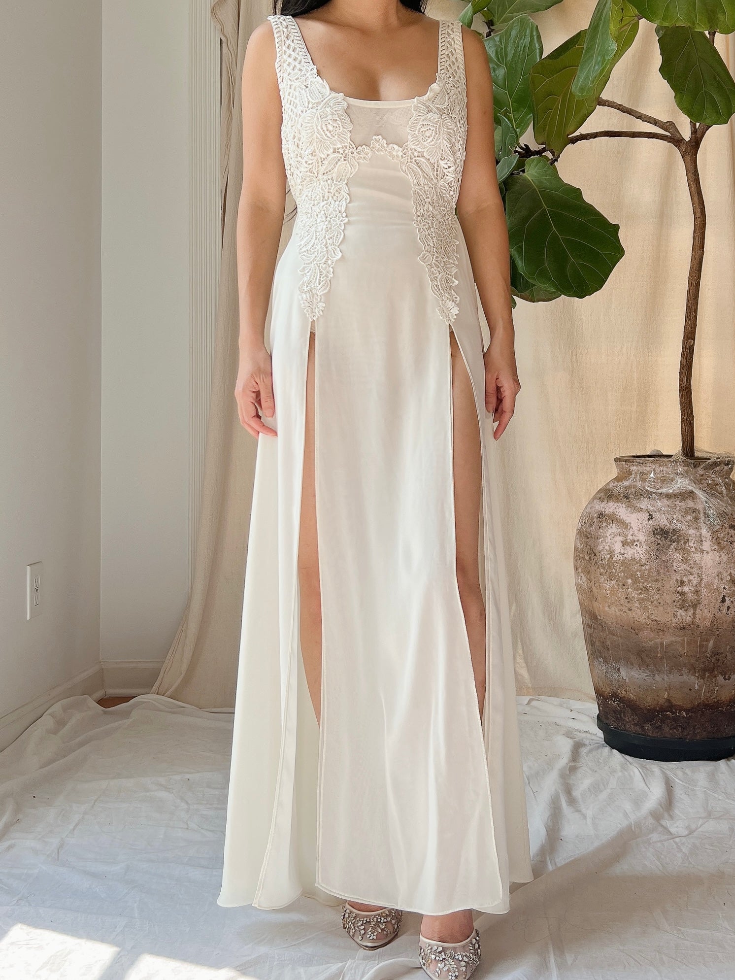Vintage Chiffon Split Front Slip Dress - M