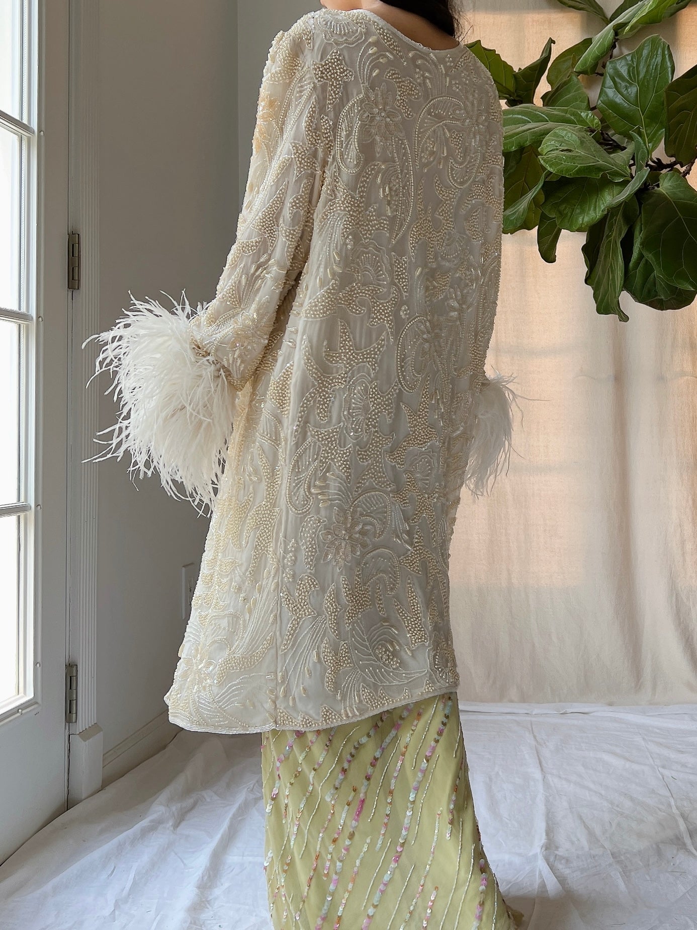 Vintage Silk Beaded Feather Duster - S/M