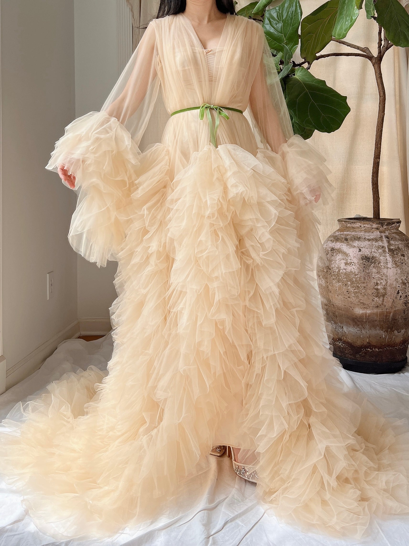 Nude Tulle Robe Dressing Robe - OSFM