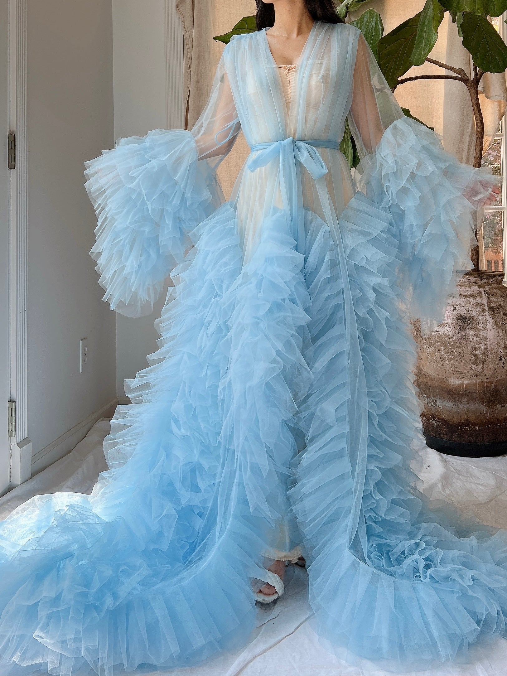 Light Blue Tulle Ruffle Dressing Gown - OSFM