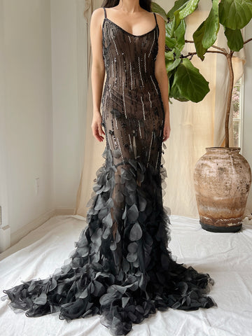 Vintage Silk Beaded Petal Dress - S-M