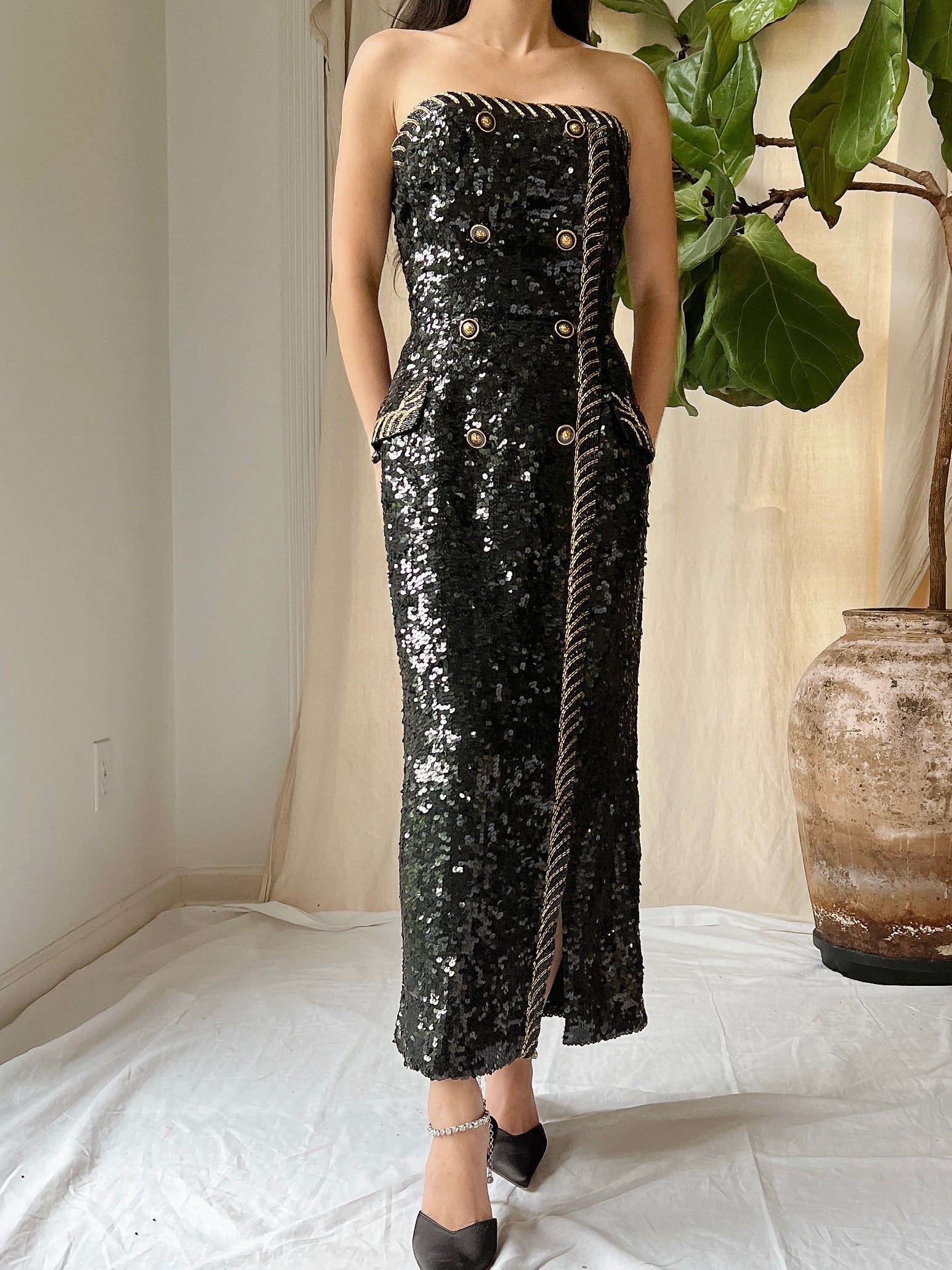 Vintage Strapless Sequins Dress - M