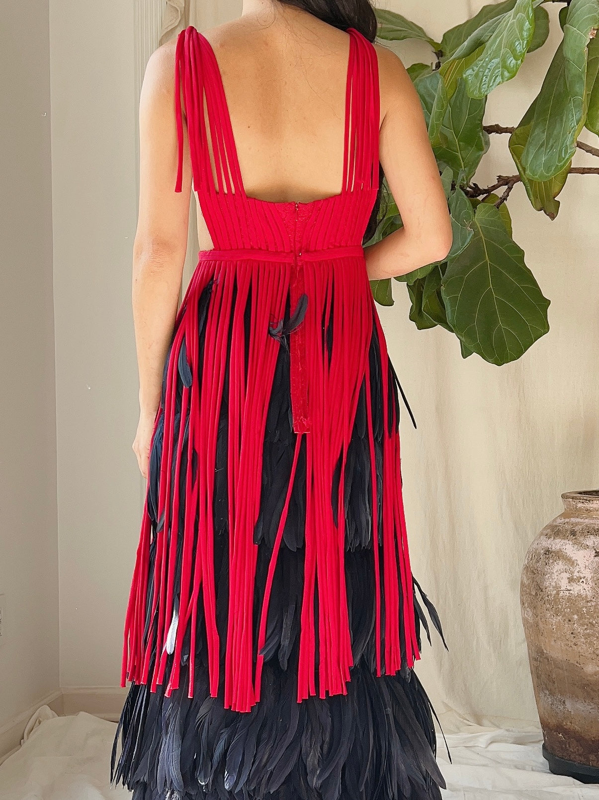 Vintage Red Tassel Plunging Tunic - M