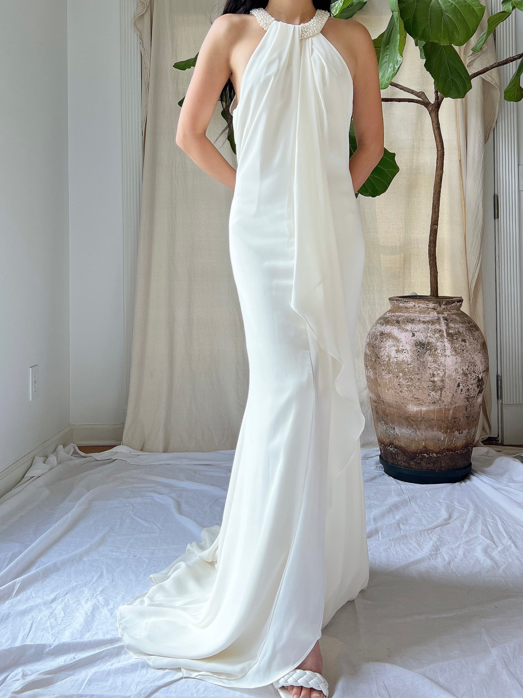 Vintage Rayon Draped Gown - S/M