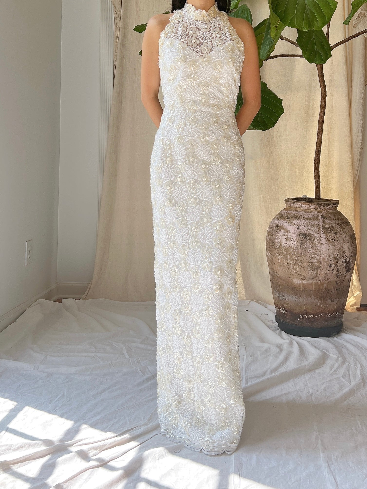 Vintage Ivory Lace Beaded Gown - XS
