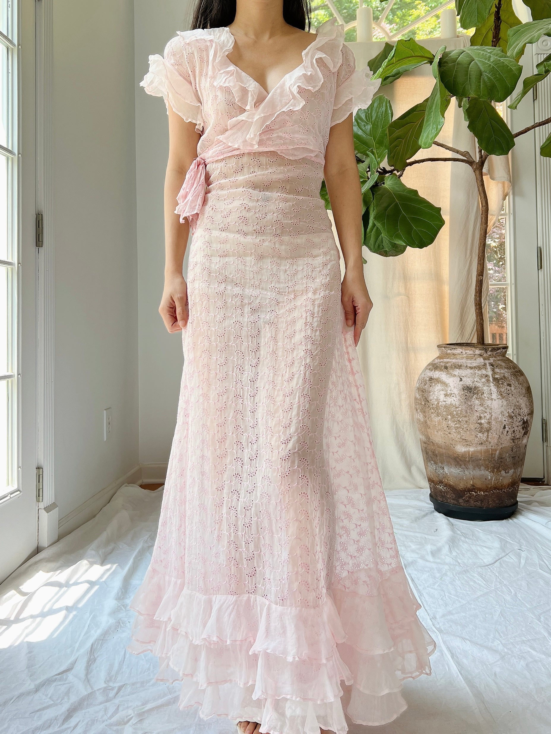 Reserved 1930s Organdy Embroidered Dress - XS