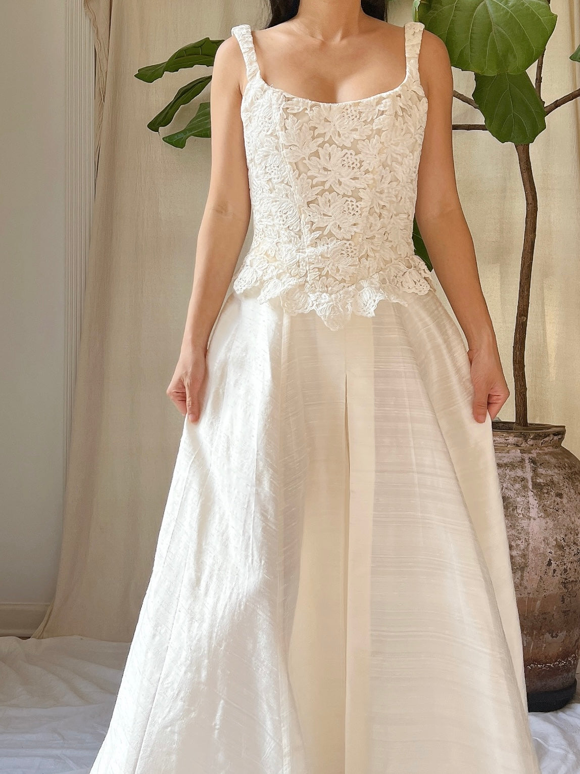 Vintage Corded Lace and Silk Skirt Ensemble - S/M