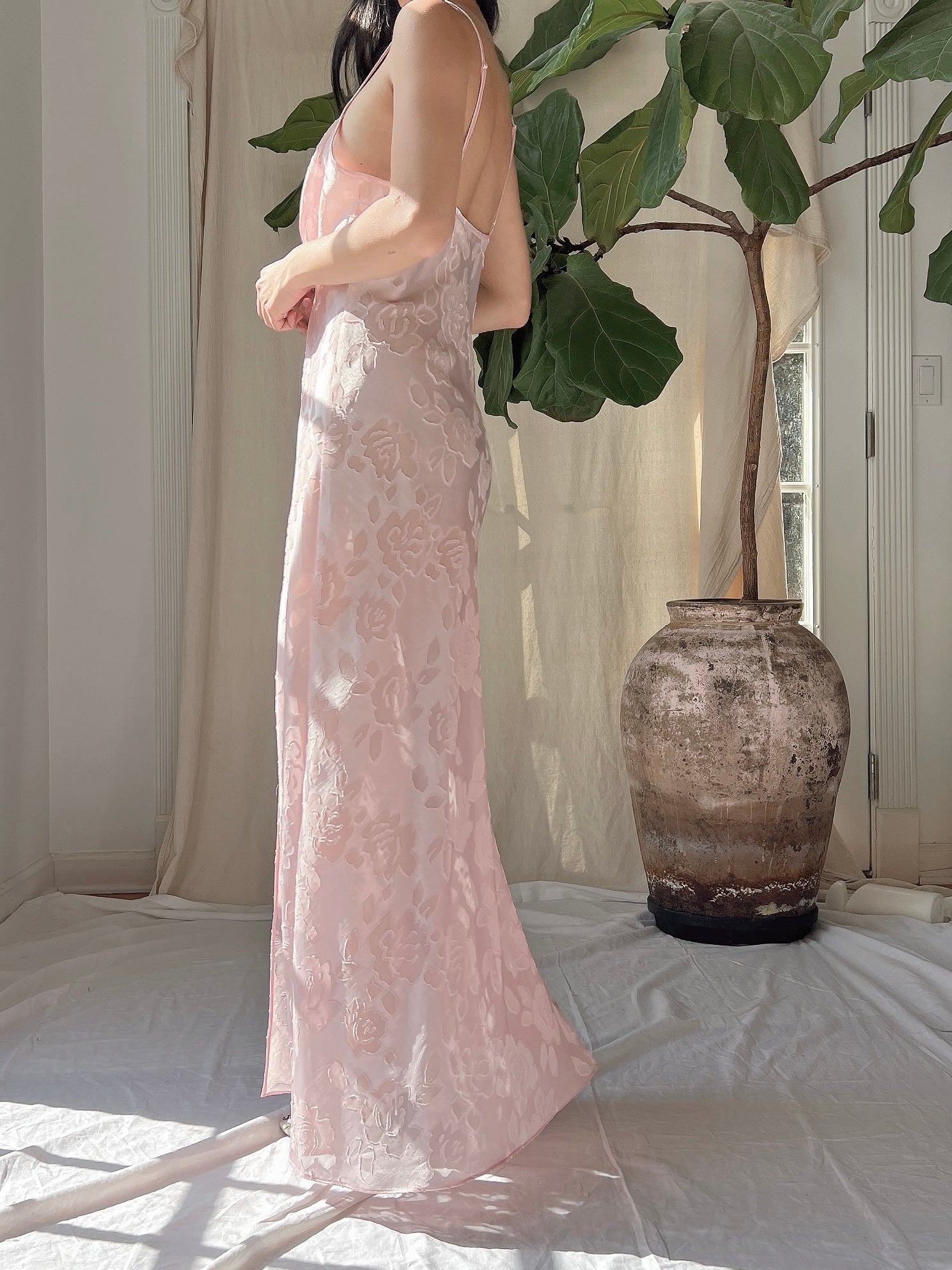 Vintage Victoria Secret Pink Floral Burnout Slip Dress - M