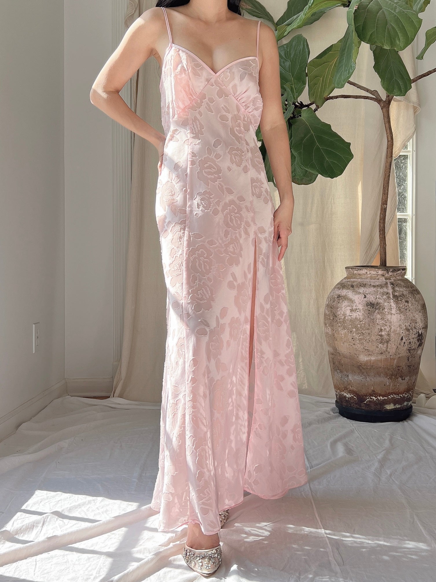 Vintage Victoria Secret Pink Floral Burnout Slip Dress - M