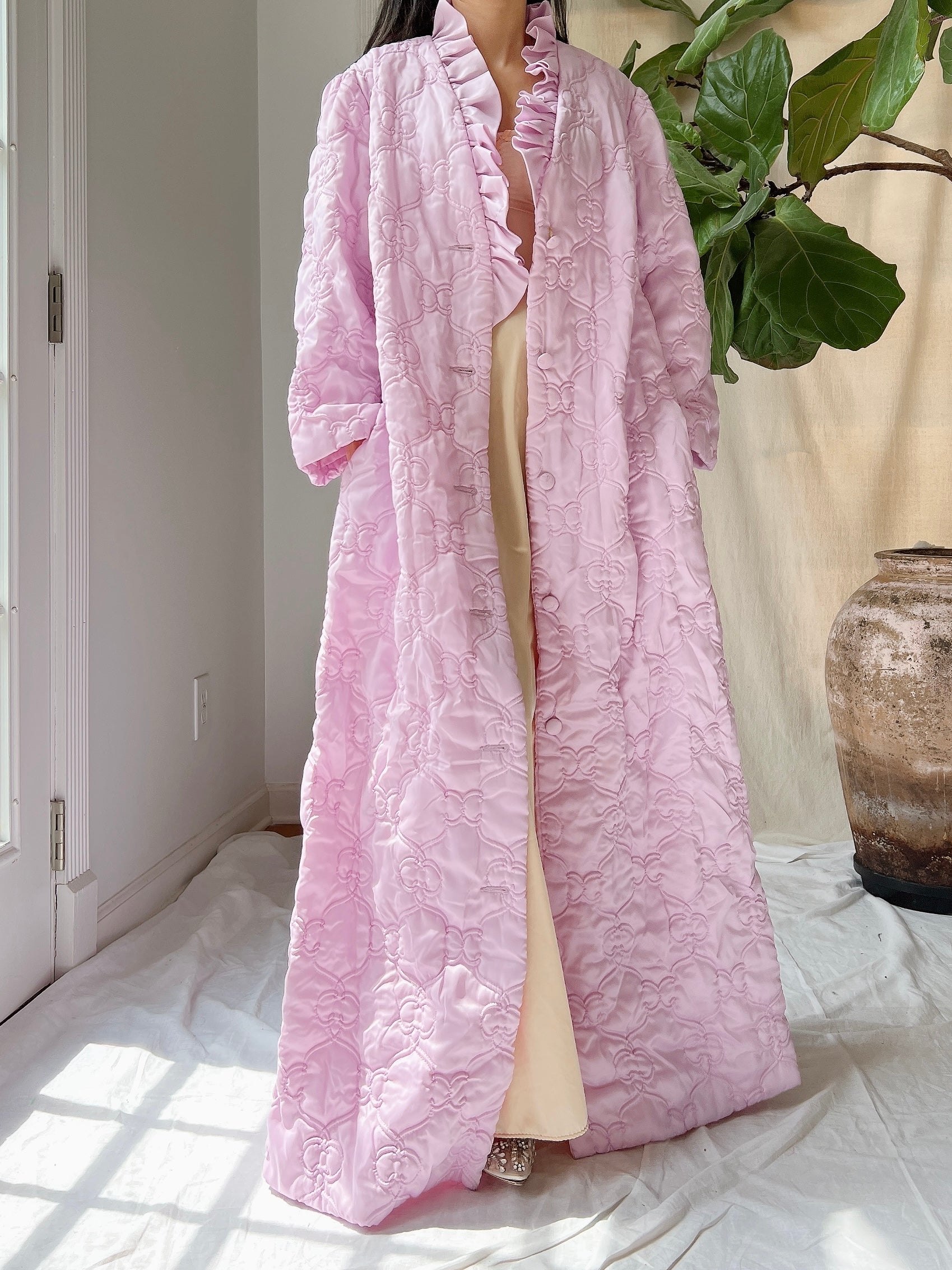 1960s Lilac Quilted Duster - OSFM