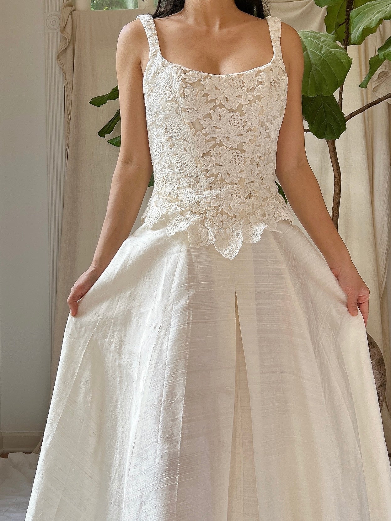 Vintage Corded Lace and Silk Skirt Ensemble - S/M