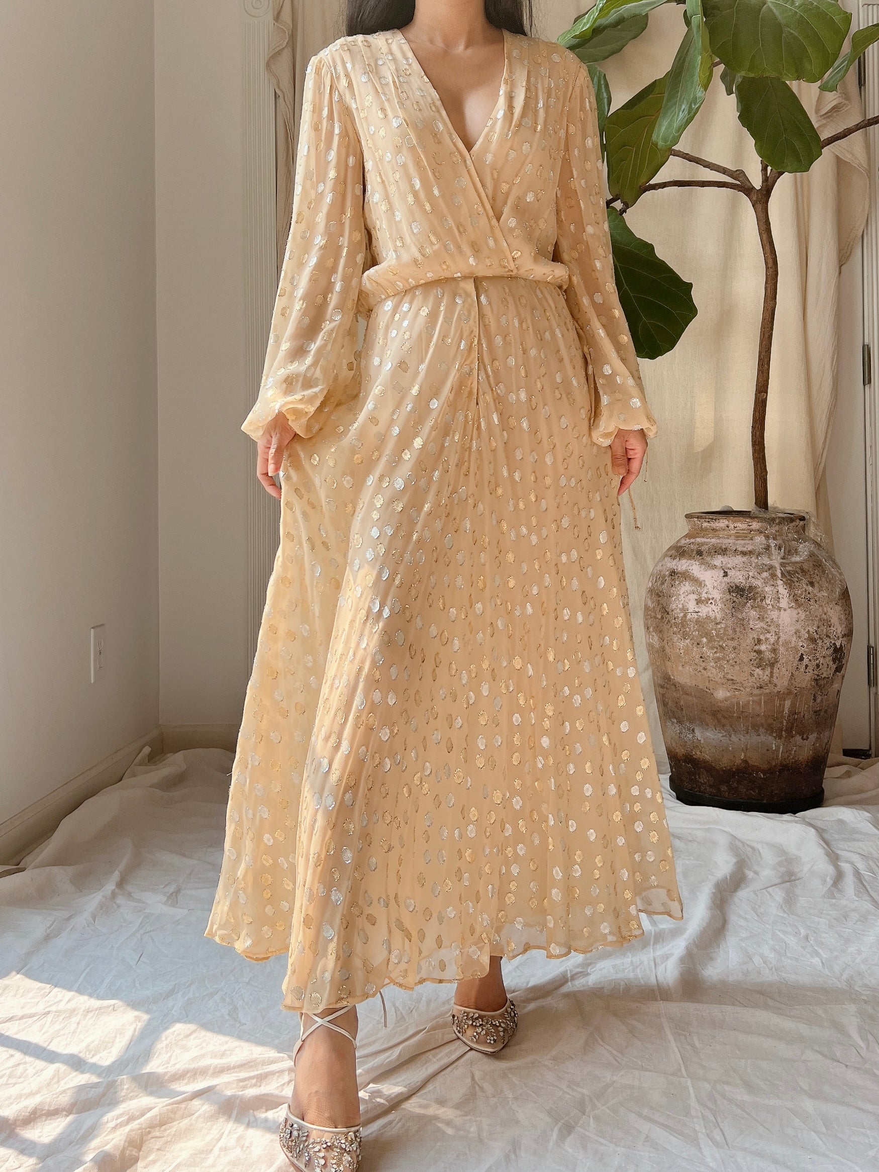 1970s Silk Poet Sleeves Gown - XS