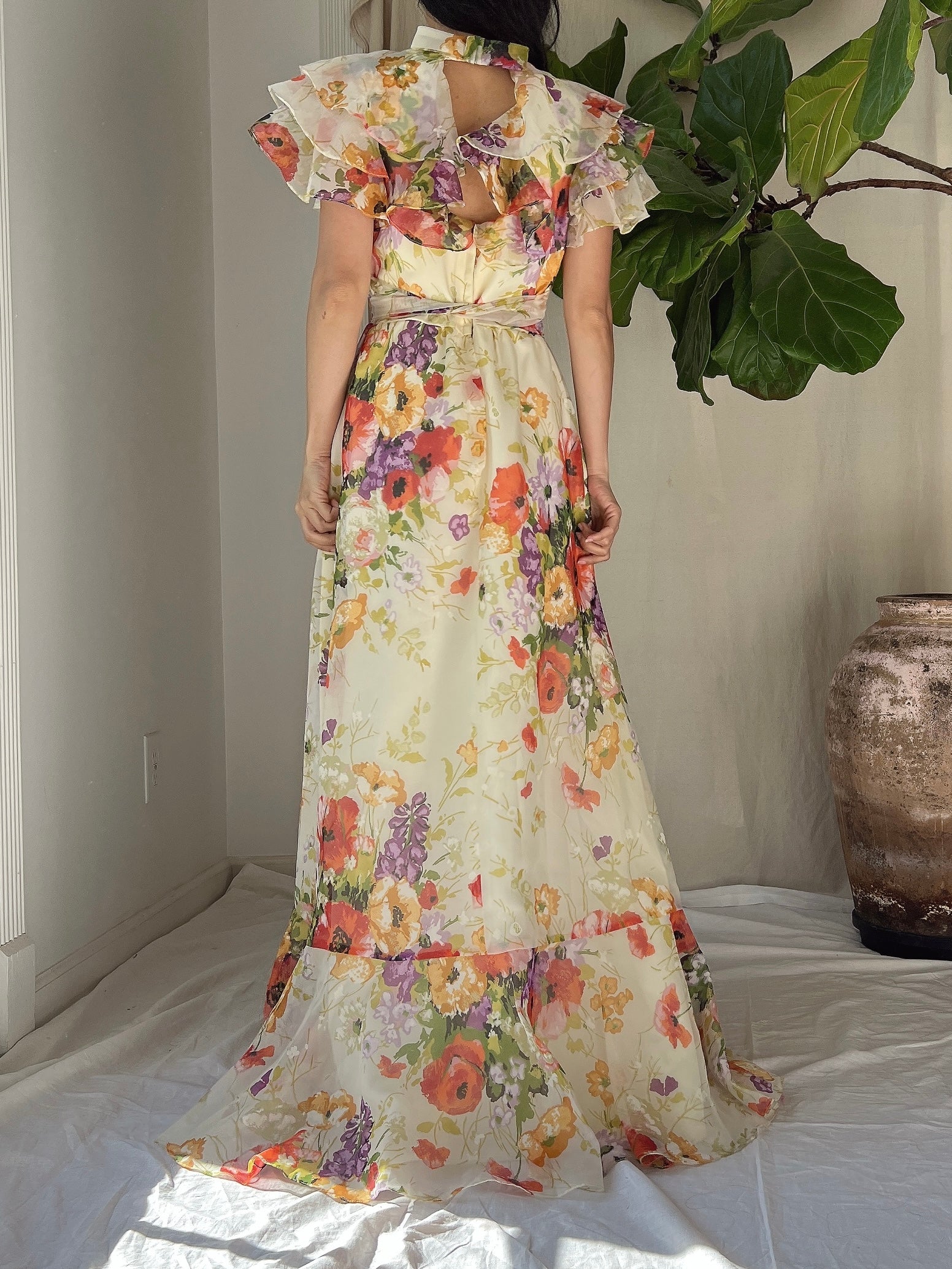 Vintage Floral Voile Dress - S