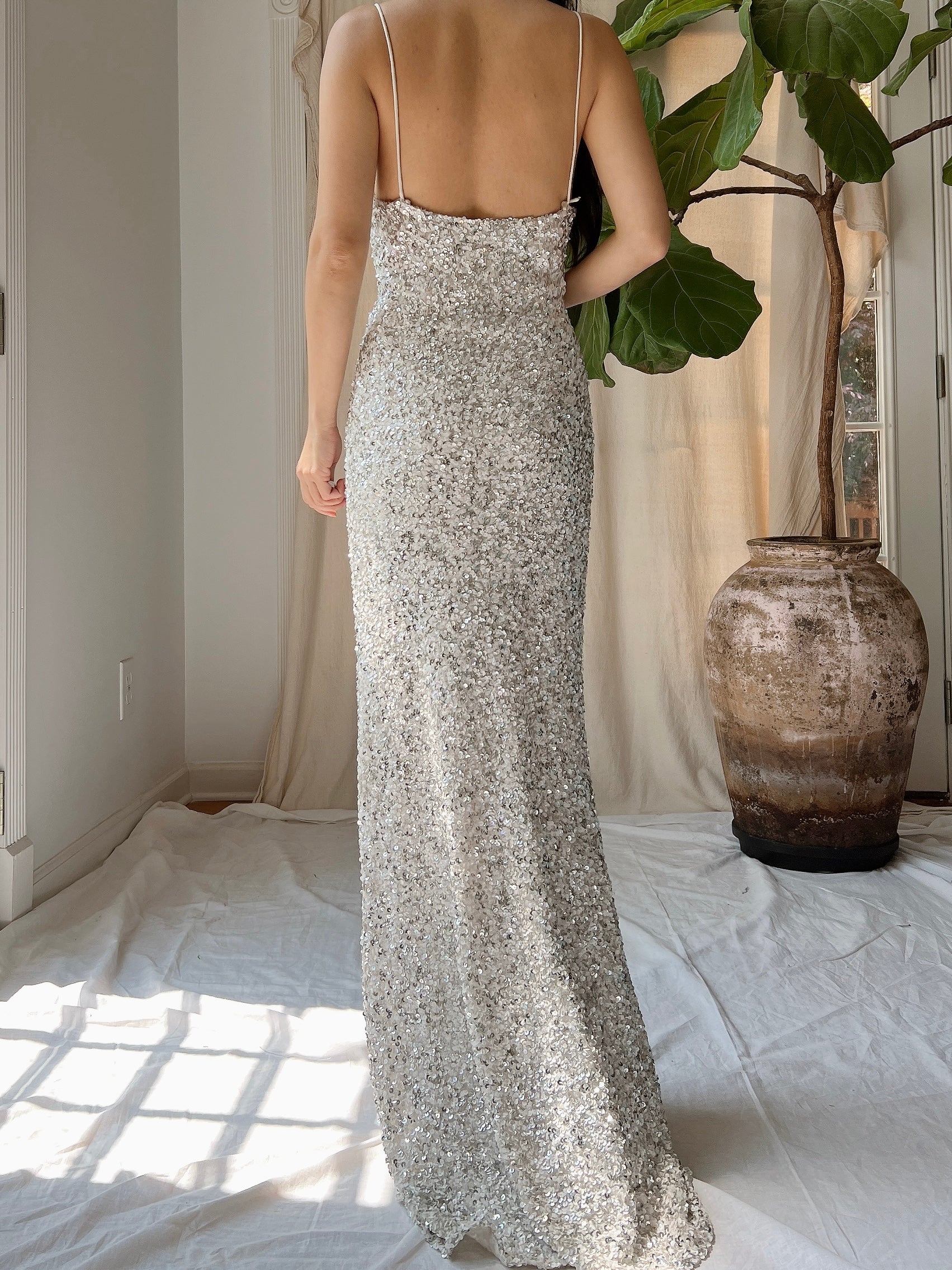 Y2K Silk White/Silver Gown - S
