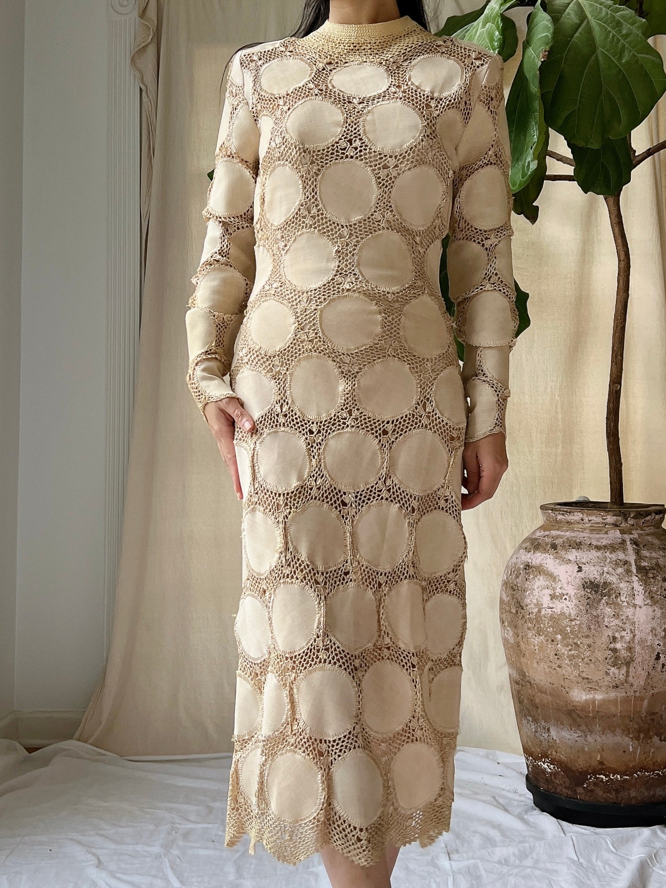 Vintage Crochet Circle Patterned Dress - XS