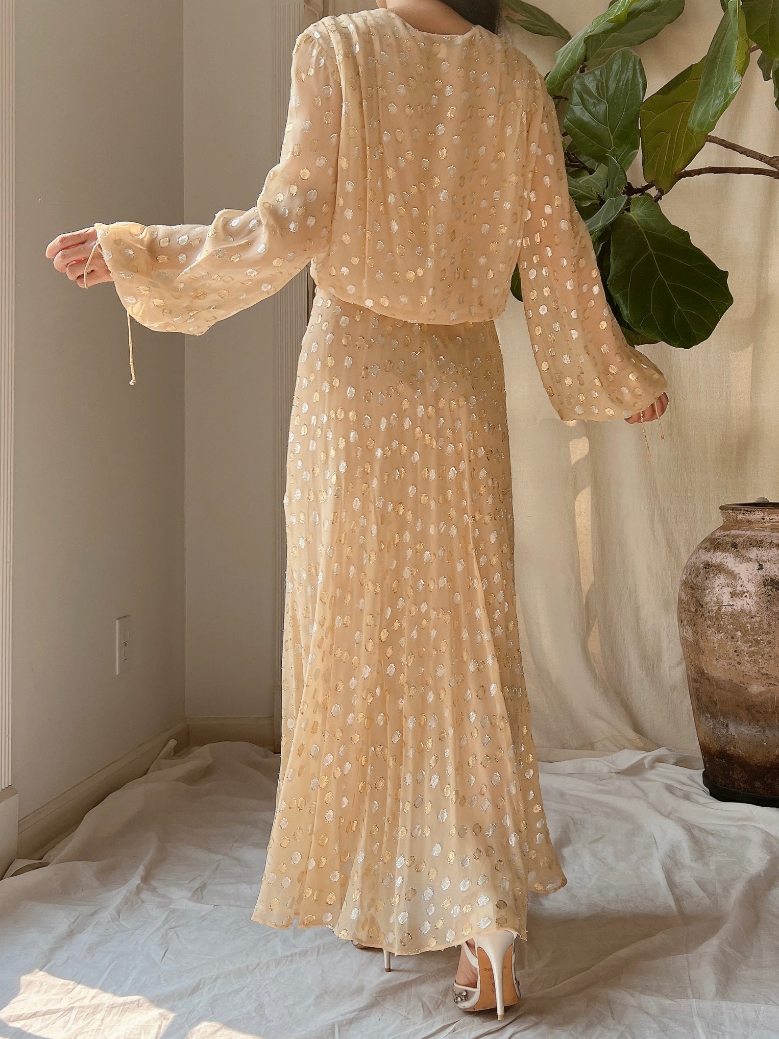 1970s Silk Poet Sleeves Gown - XS