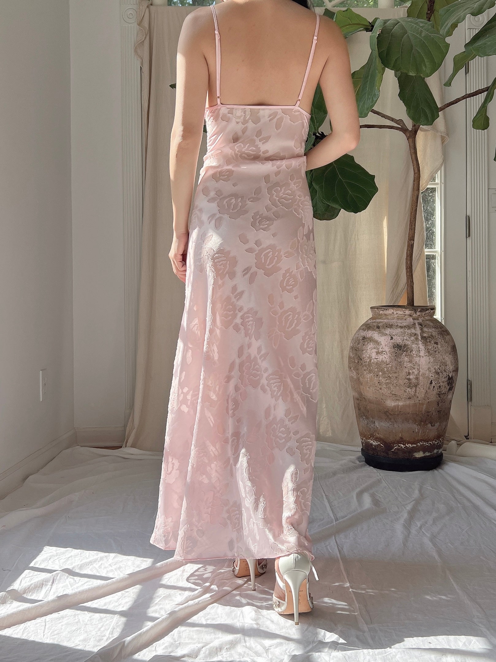 Vintage Victoria Secret Pink Floral Burnout Slip Dress - M