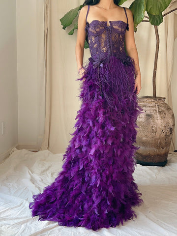 Vintage Purple Feather Skirt - S-M