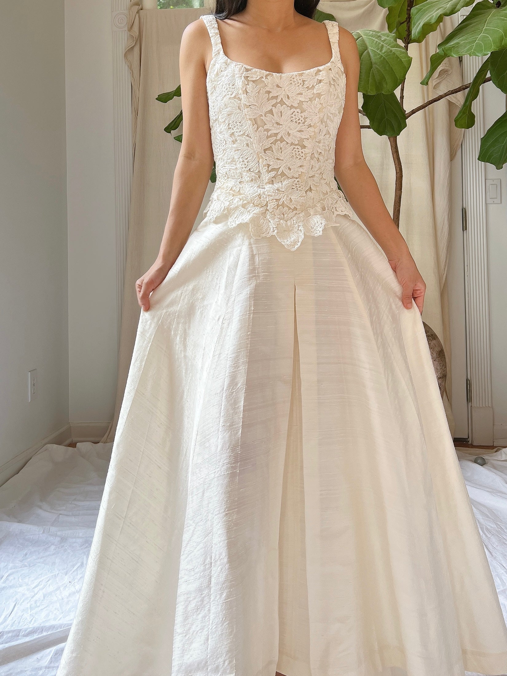 Vintage Corded Lace and Silk Skirt Ensemble - S/M