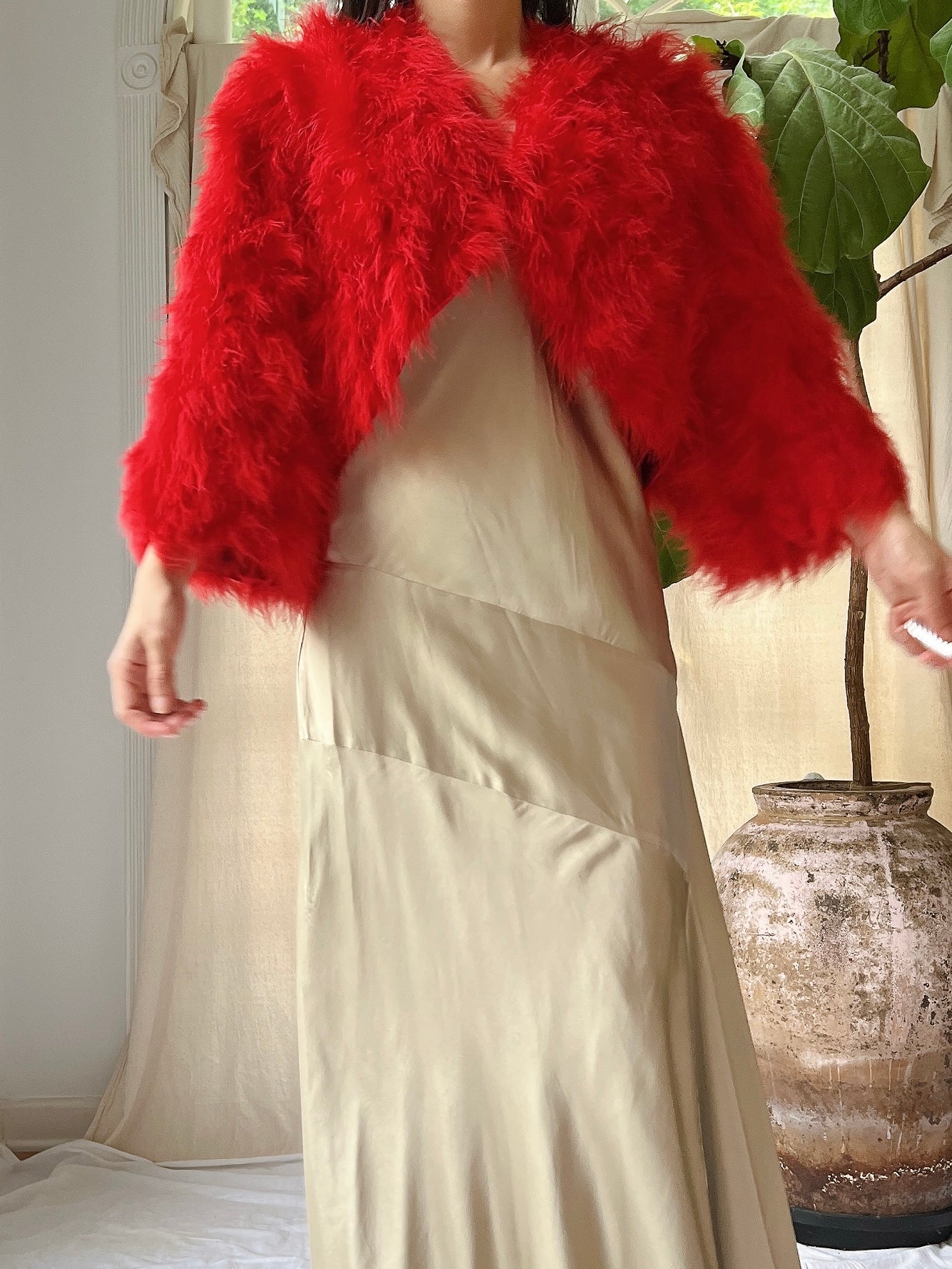 Vintage Red Feather Jacket - S
