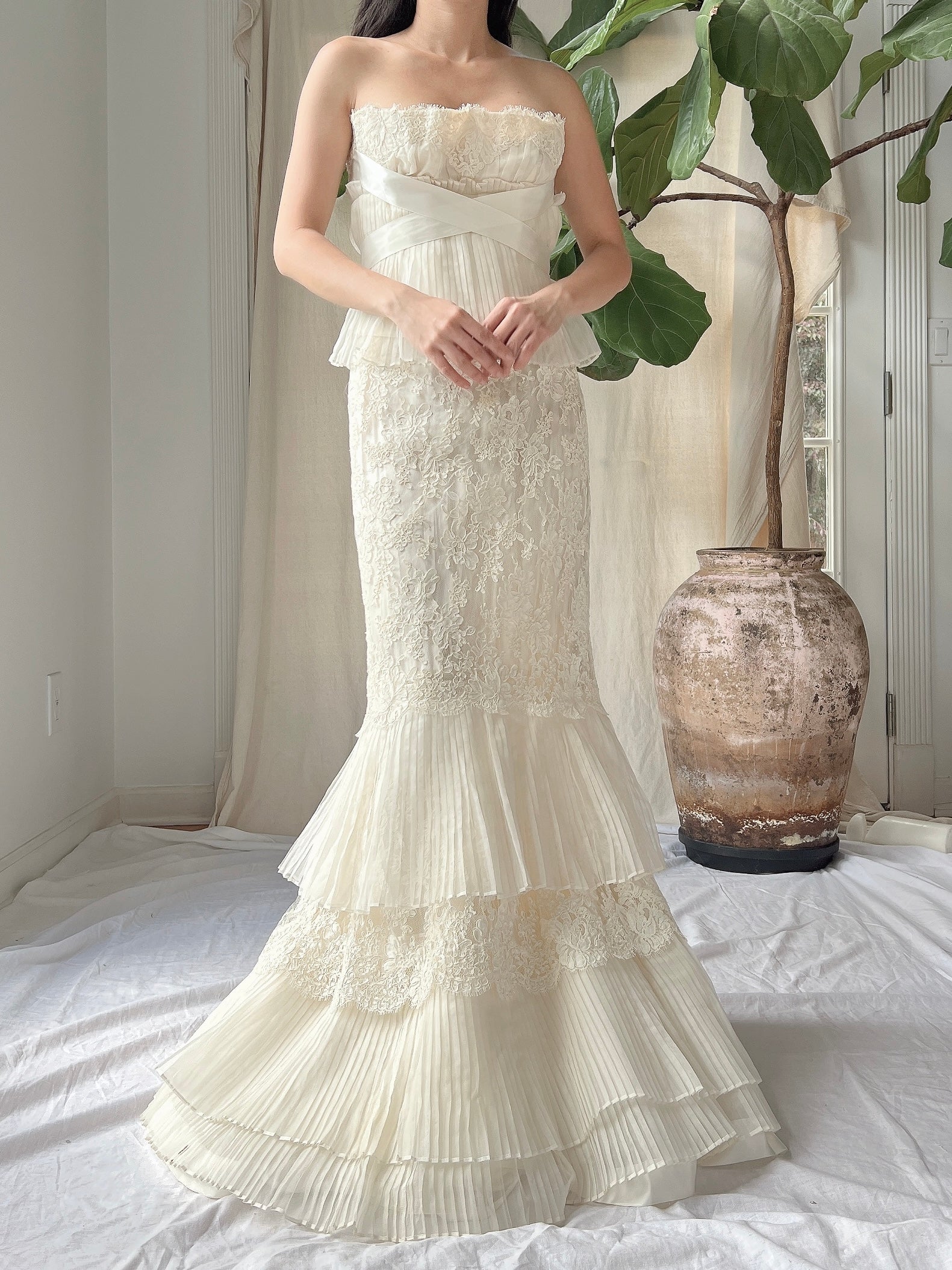 Vintage Silk Organza 2-Piece Lace Ensemble - S