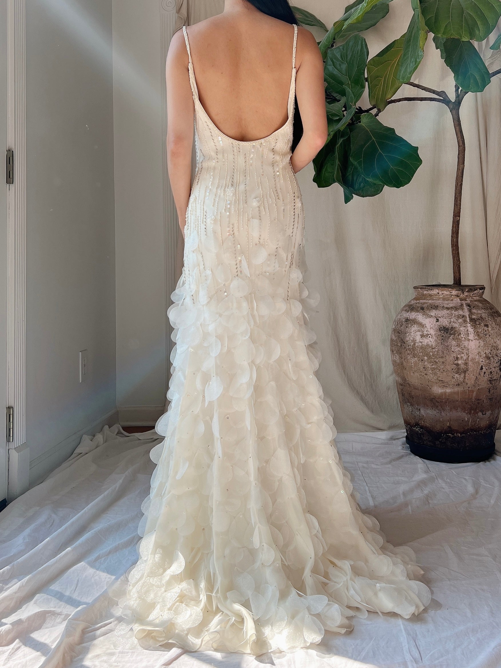 Vintage Ivory Silk Petal Gown - S