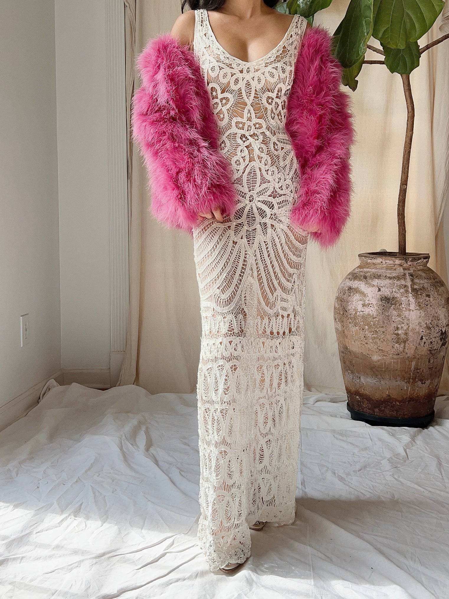 Pink Marabou Feather Jacket - S/M
