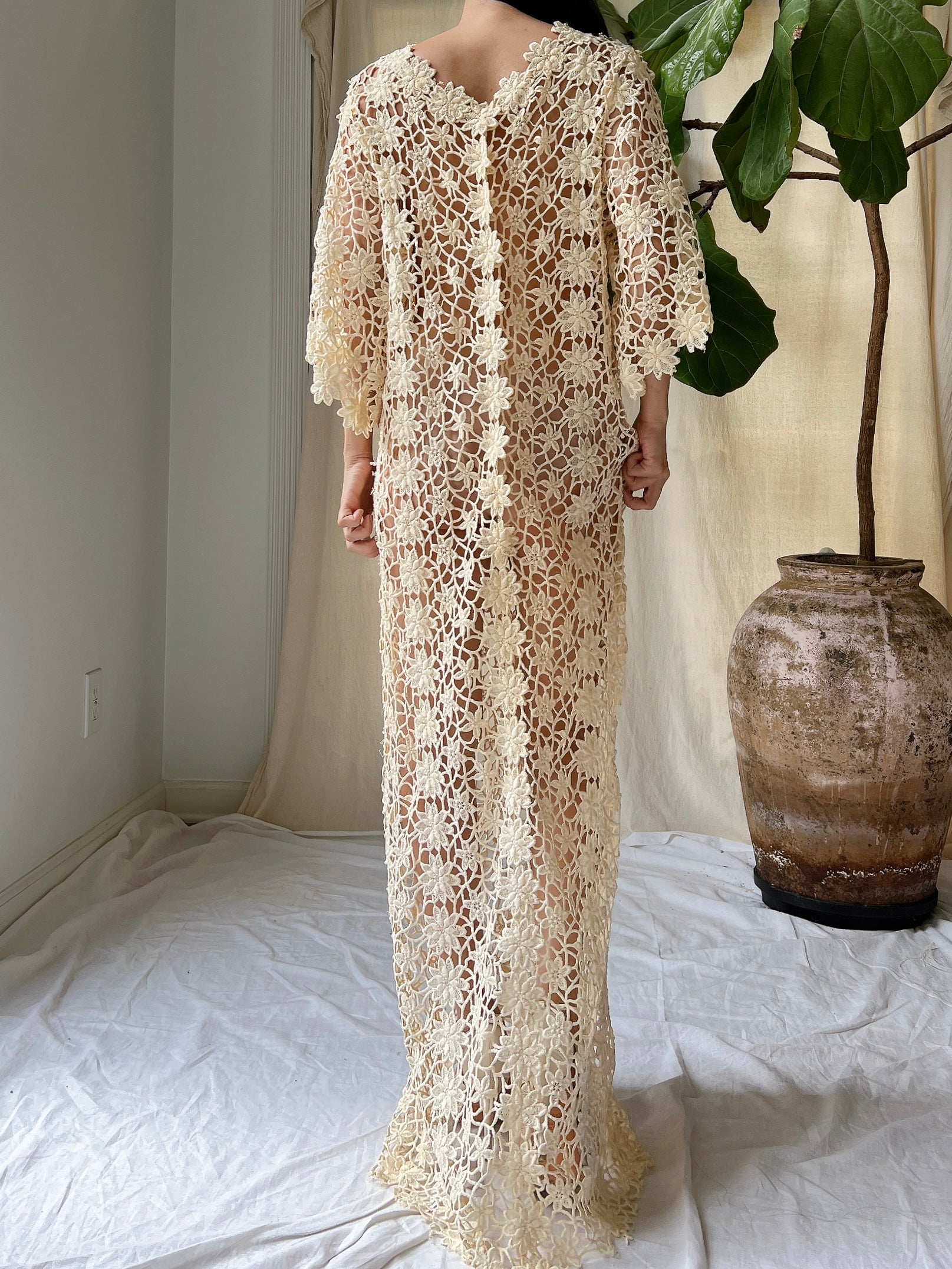 Vintage Crochet Sheer Dress - M