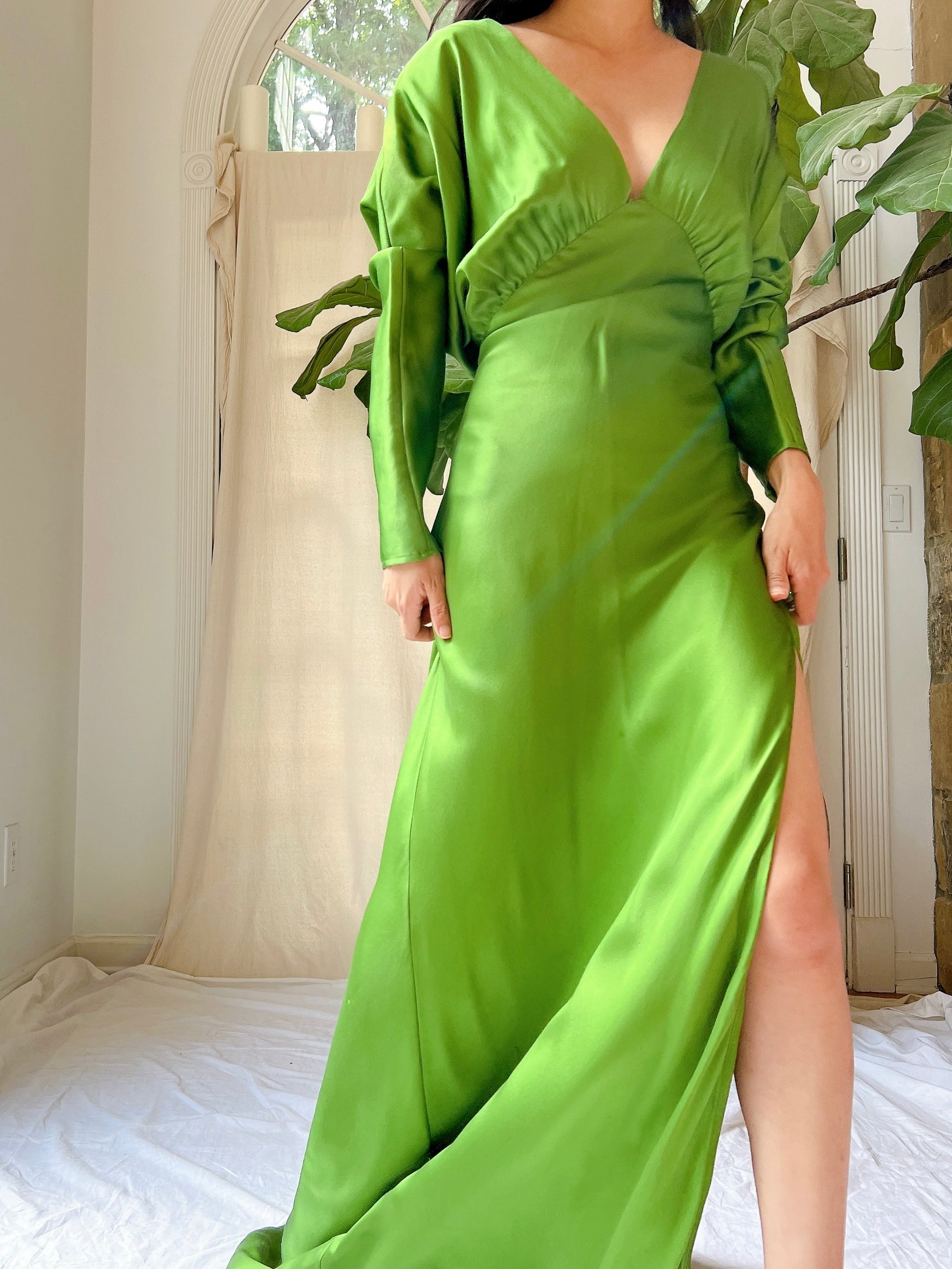 Apple Green Silk Bias Cut Gown - M